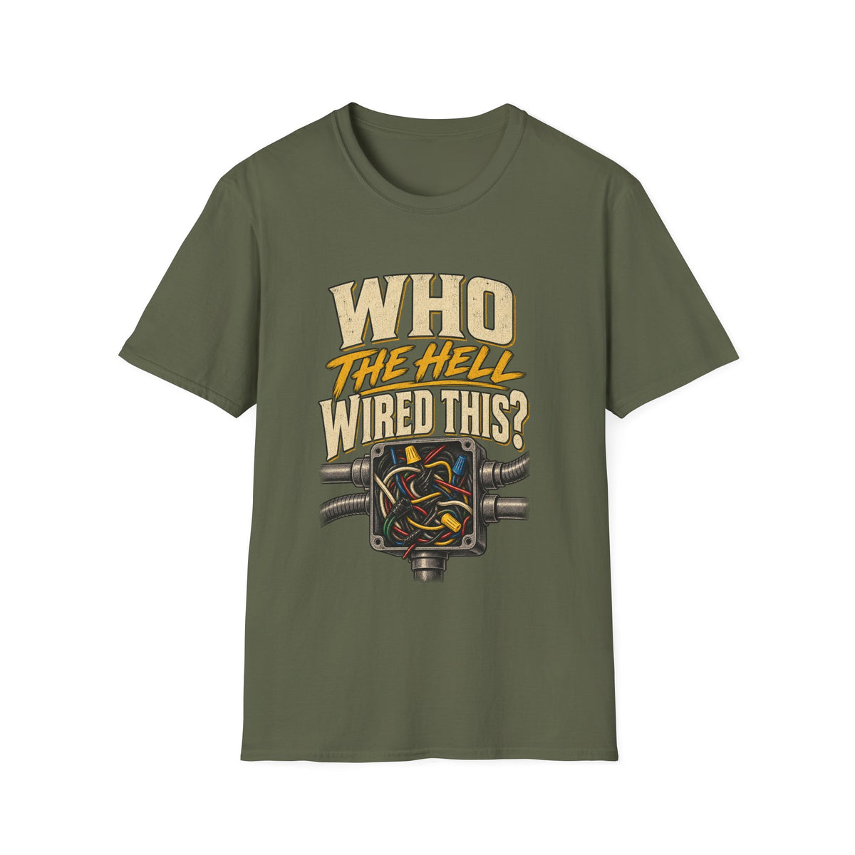 Who The Hell Wired This? T‑Shirt — Vintage Mechanic Electrical Humor Tee