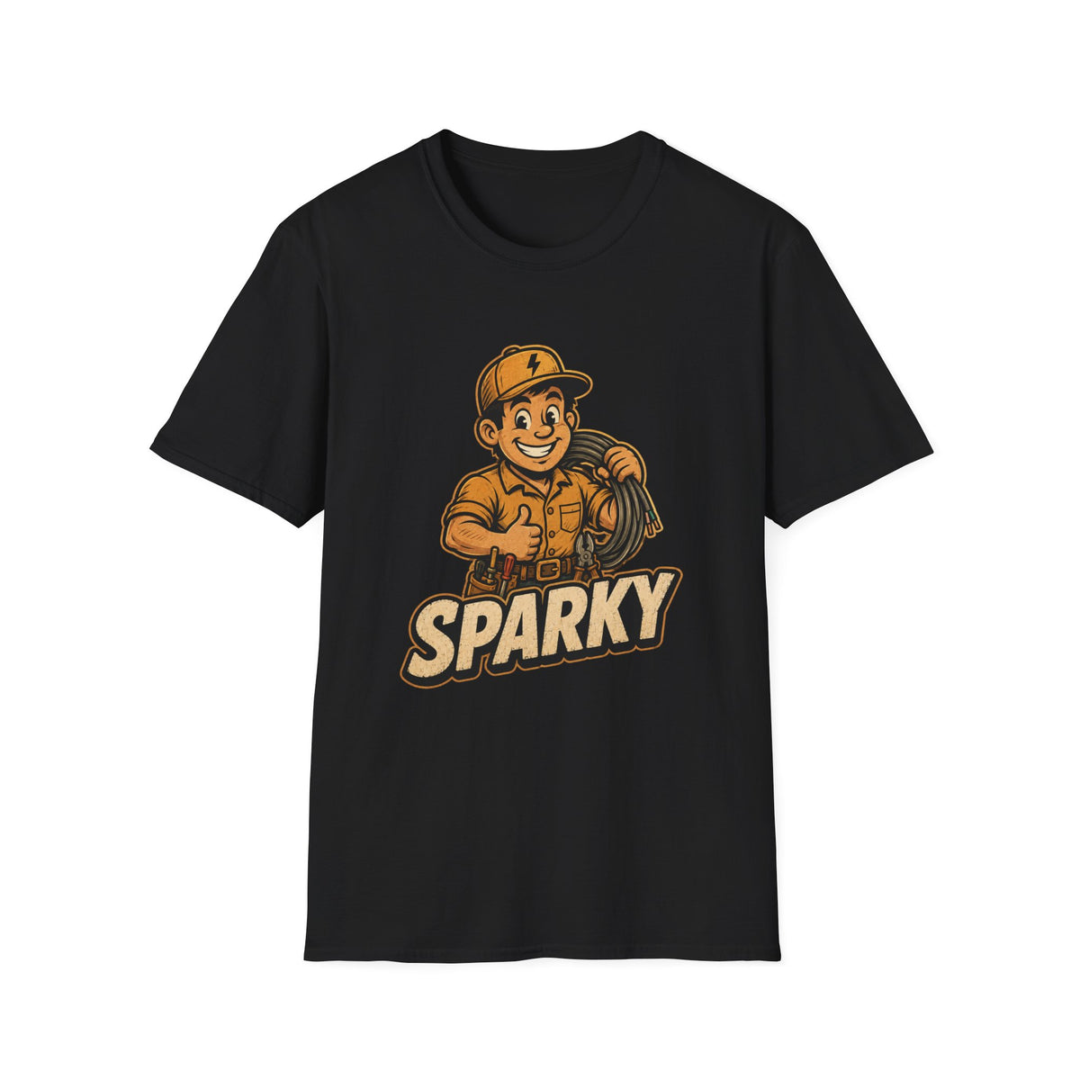 Sparky Electrician T-Shirt — Retro Tradesman Crew Tee