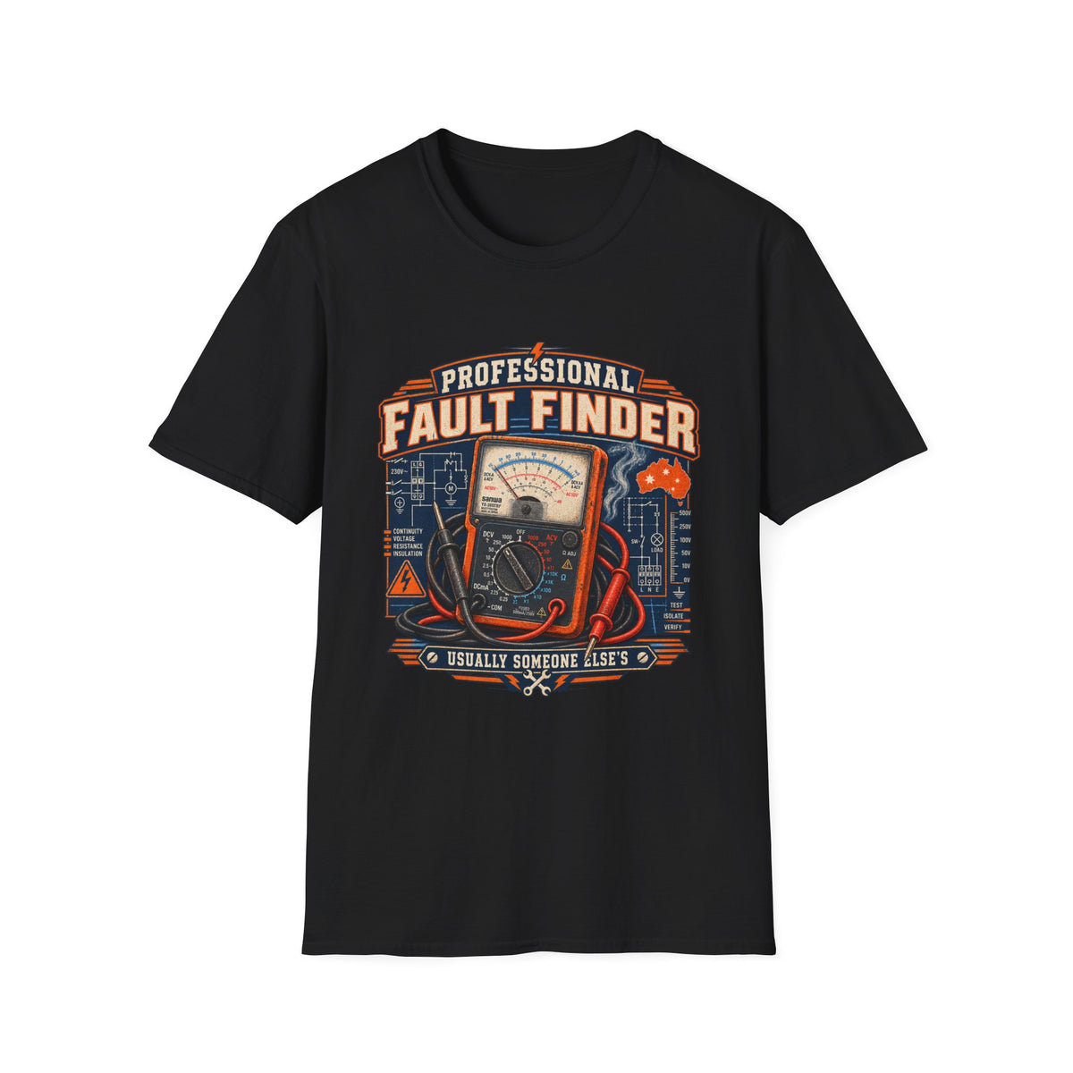 Fault Finder T-Shirt — Professional Electrician Multimeter Vintage Graphic Tee