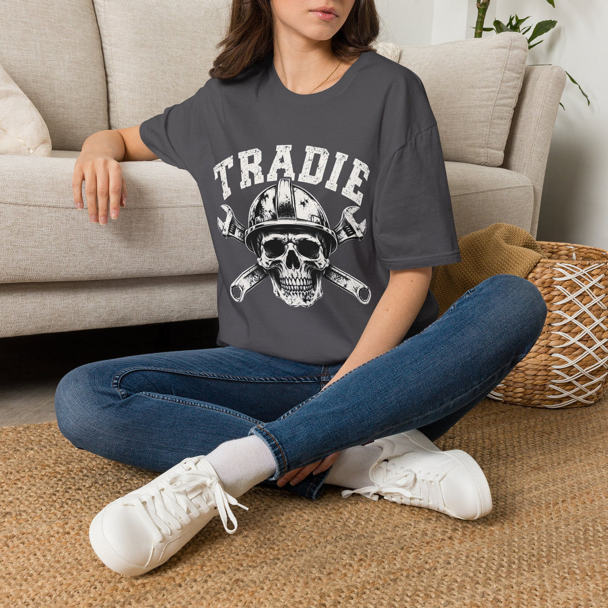 Tradie Skull Helmet Tee — Tradesman Tool Worker T‑Shirt