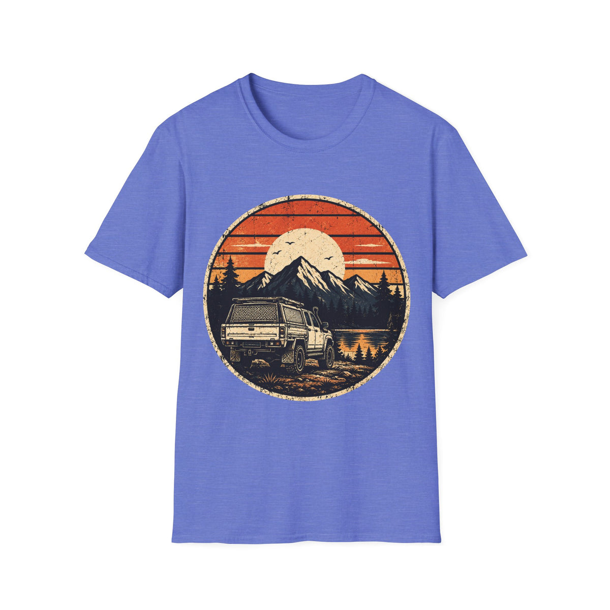 Vintage Camper Van T-Shirt — Retro Mountain Sunset Adventure Tee