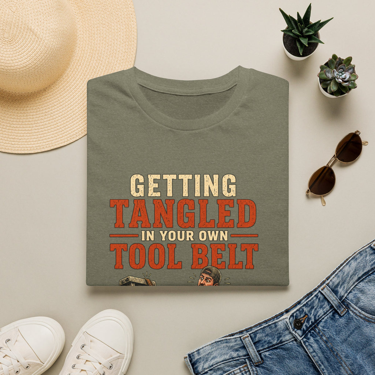 Getting Tangled in Your Own Tool Belt T-Shirt - Funny Rock Climbing / Handyman Graphic Tee