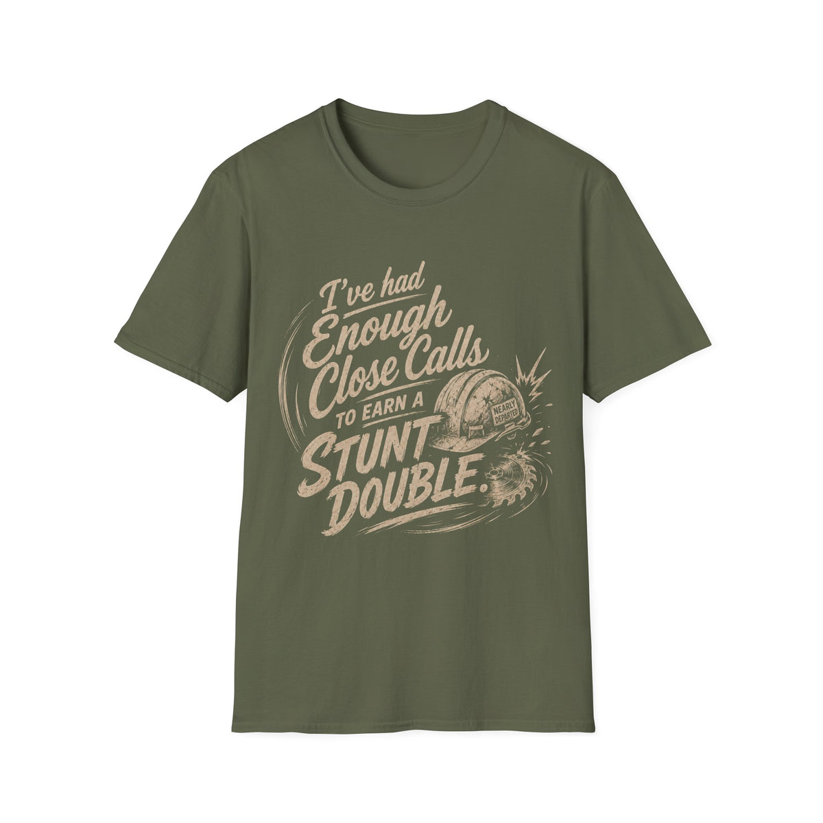 Stunt Double T-Shirt — "I’ve Had Enough Close Calls to Earn a Stunt Double" Vintage Helmet Graphic