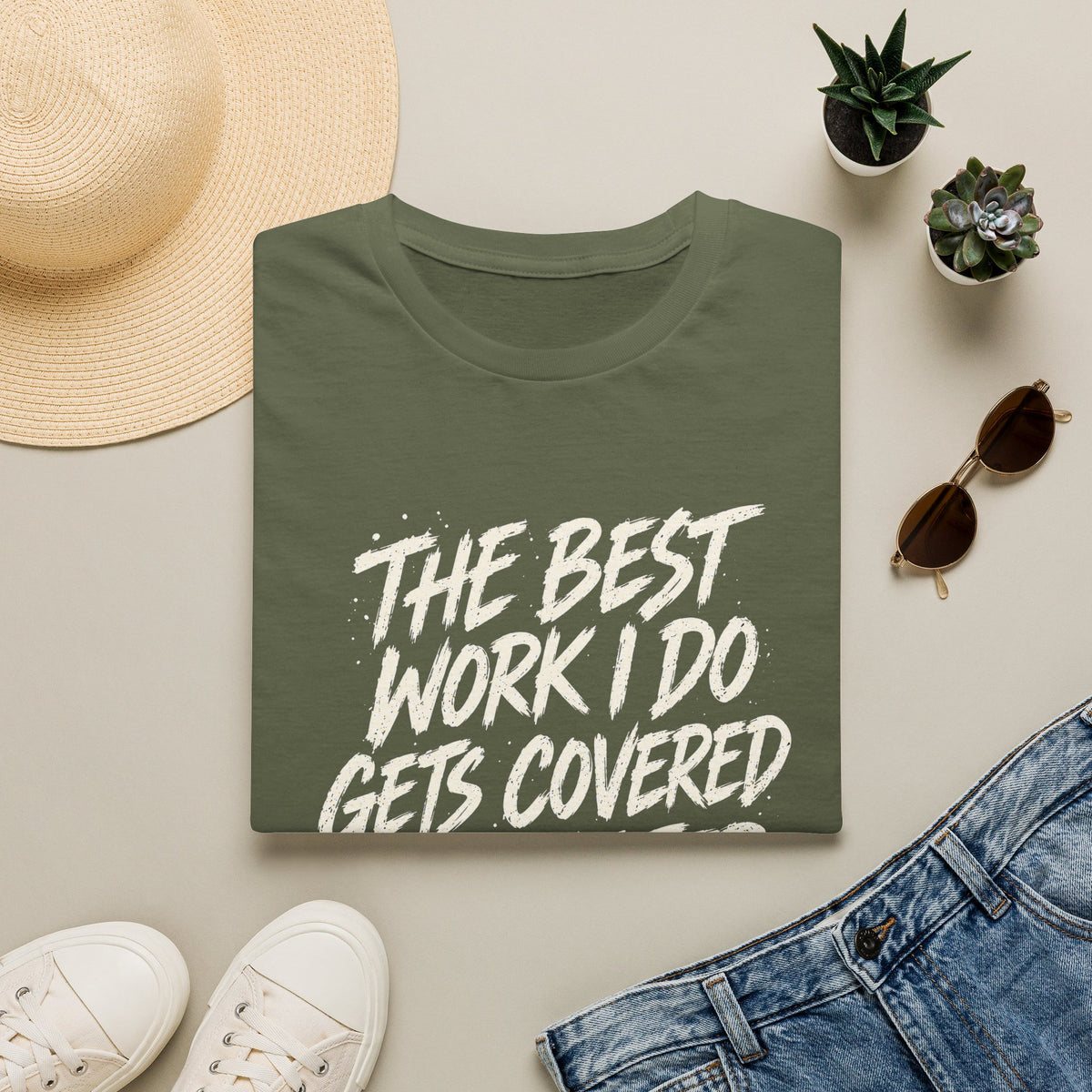 Plasterer T-Shirt — "The Best Work I Do Gets Covered in Plaster" Crew Tee