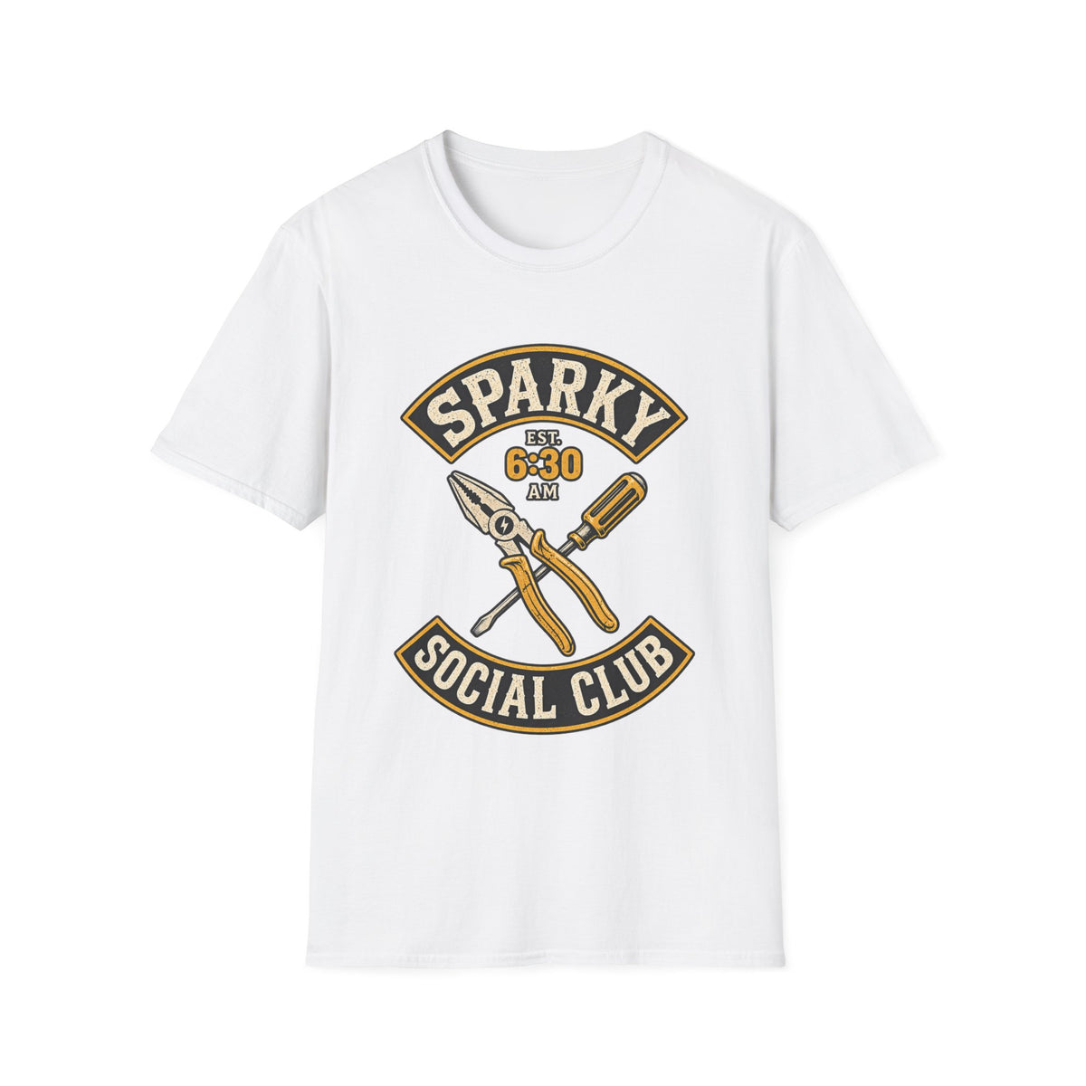 Sparky Social Club T-Shirt – 6:30 AM Electrician Tools Graphic Tee