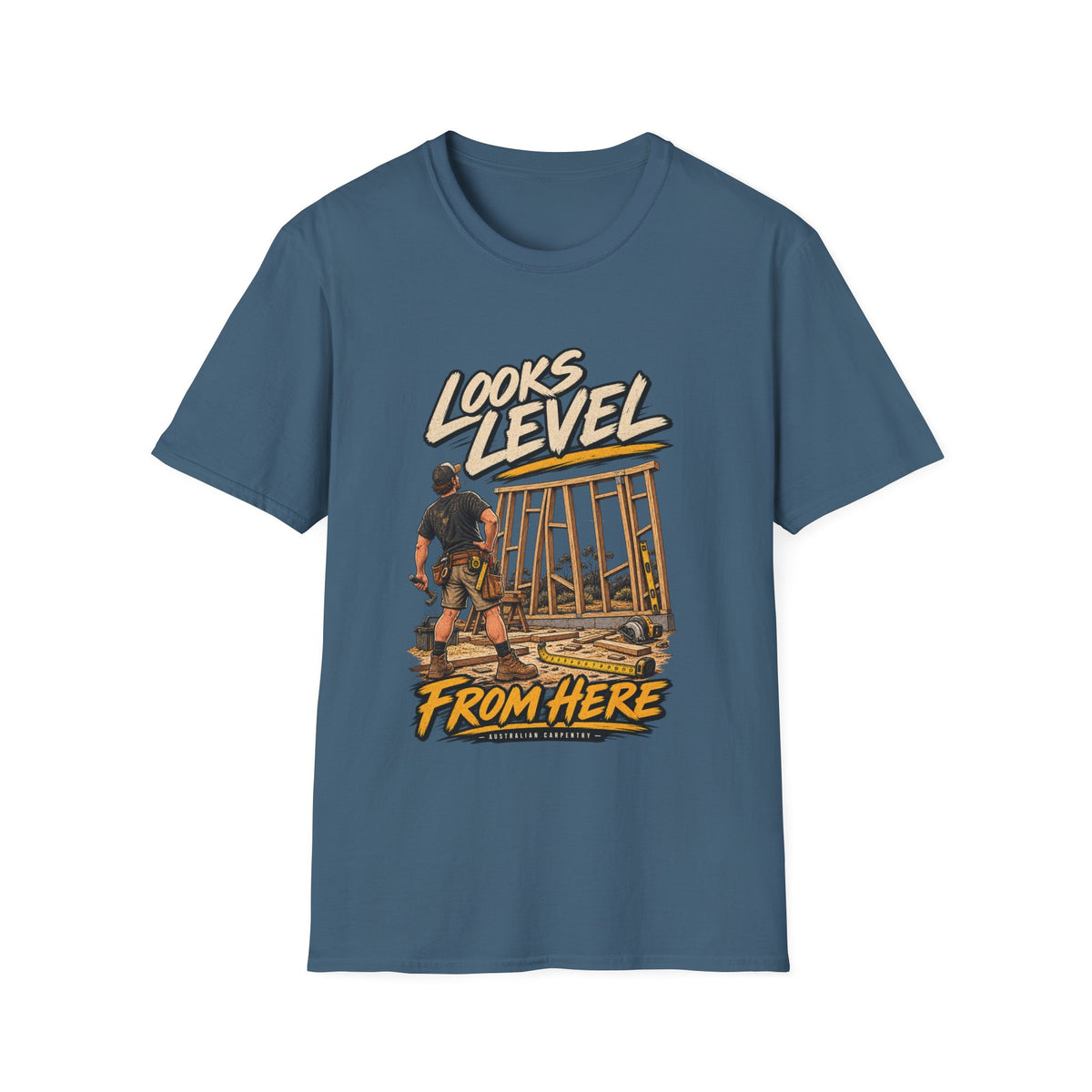 T-Shirt — "Looks Level From Here" Construction Crew Graphic Tee