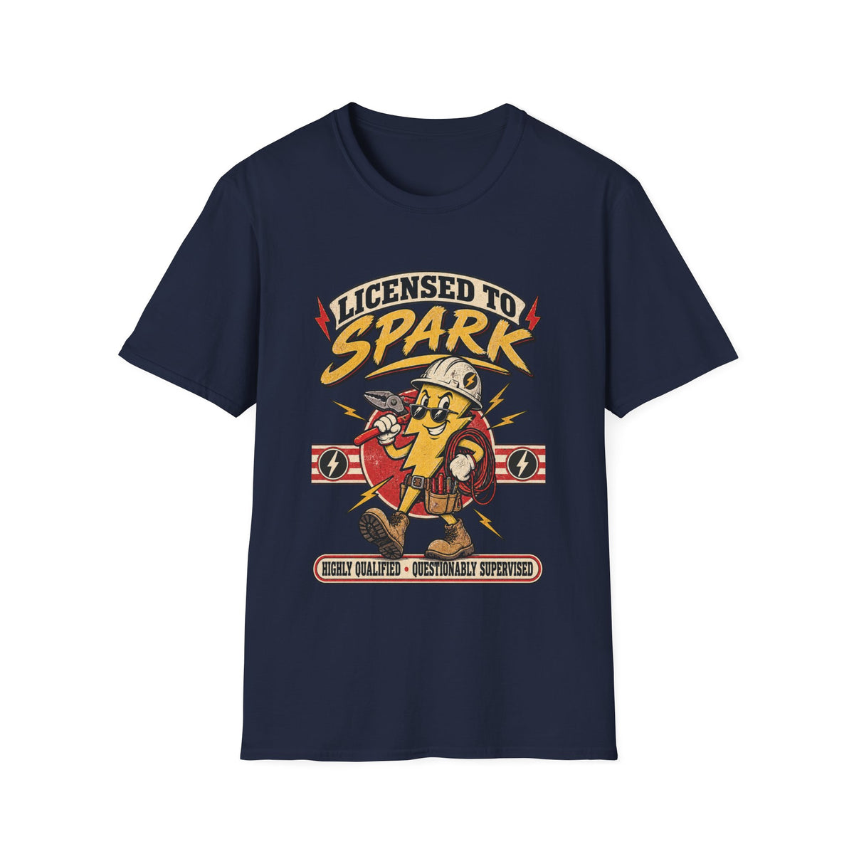 Licensed to Spark T-Shirt — Electrician Retro Cartoon Tee