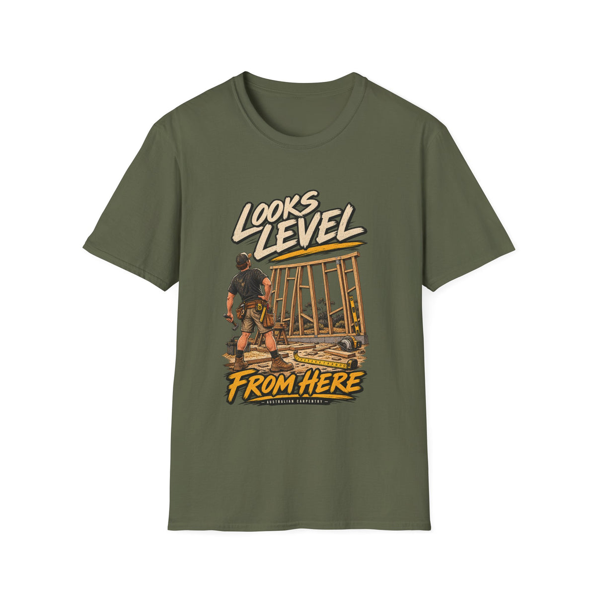 T-Shirt — "Looks Level From Here" Construction Crew Graphic Tee
