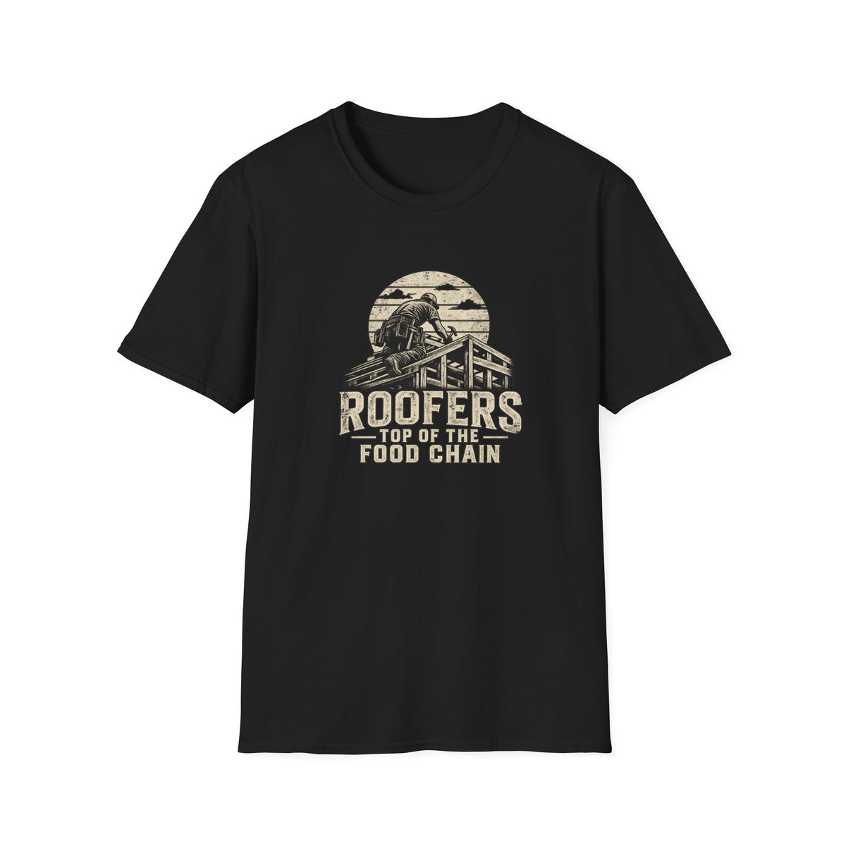 Roofers T-Shirt — Retro "Roofers Top of the Food Chain" Workwear Tee
