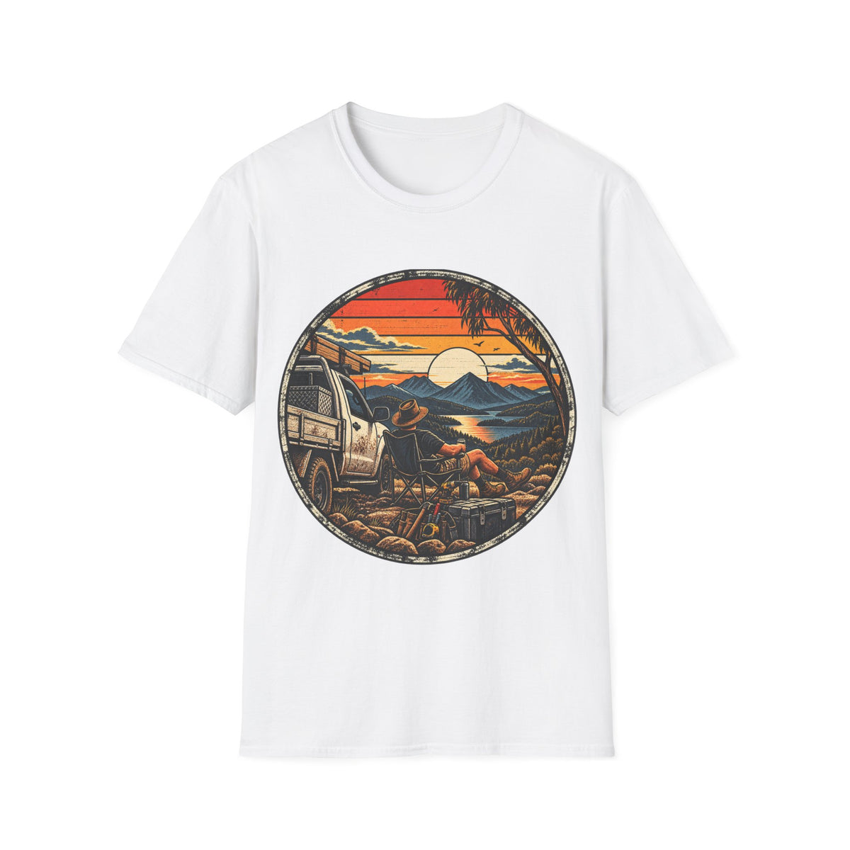 Camping Sunset T-Shirt — Vintage Mountain Campfire Graphic