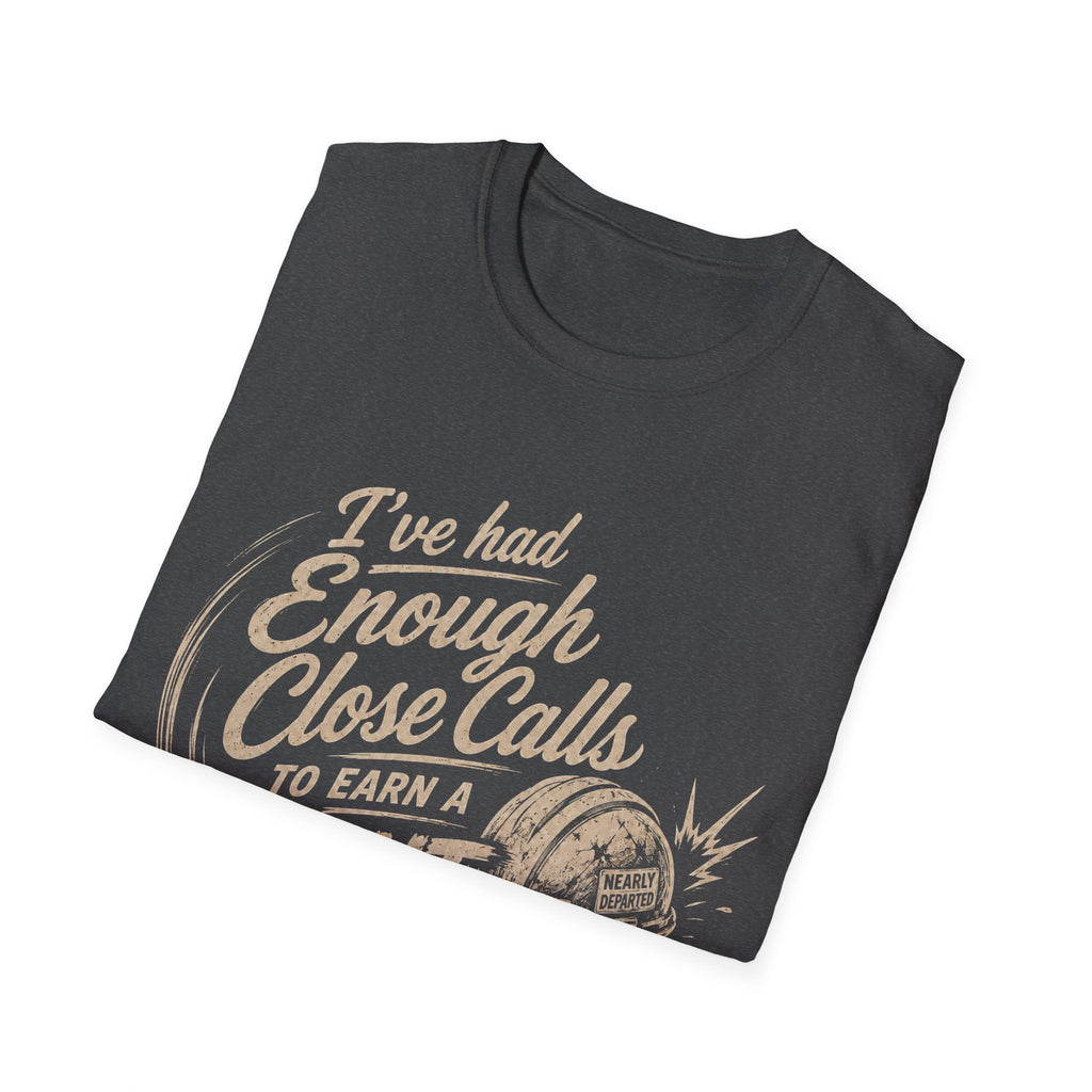 Stunt Double T-Shirt — "I’ve Had Enough Close Calls to Earn a Stunt Double" Vintage Helmet Graphic