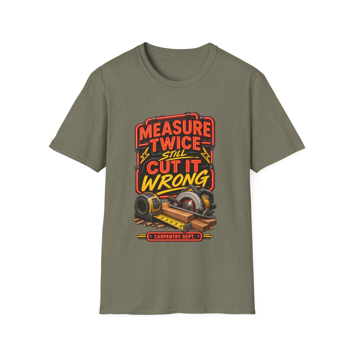 Carpenter T-Shirt — "Measure Twice Still Cut It Wrong" Vintage Woodworking Tee