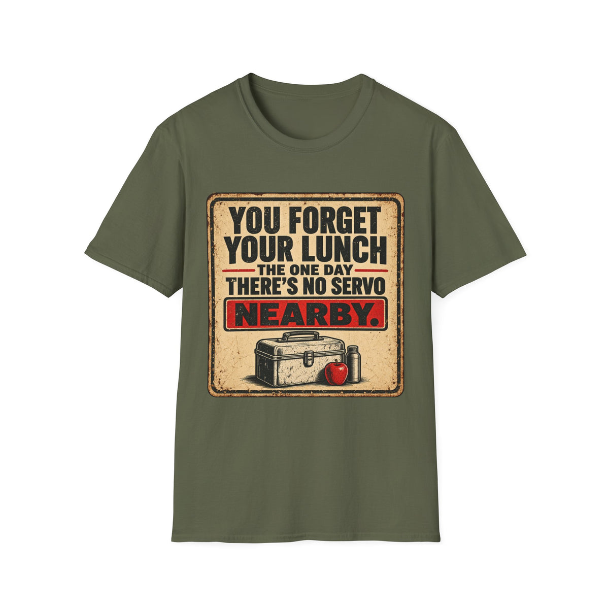 T-Shirt - "You Forget Your Lunch the One Day There's No Servo Nearby" Retro Lunchbox Graphic