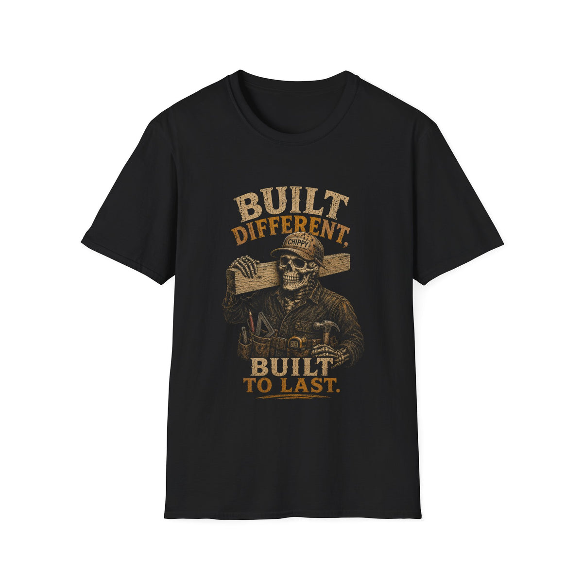 Built Different Built to Last T-Shirt — Vintage Mechanic Skull Workwear Tee