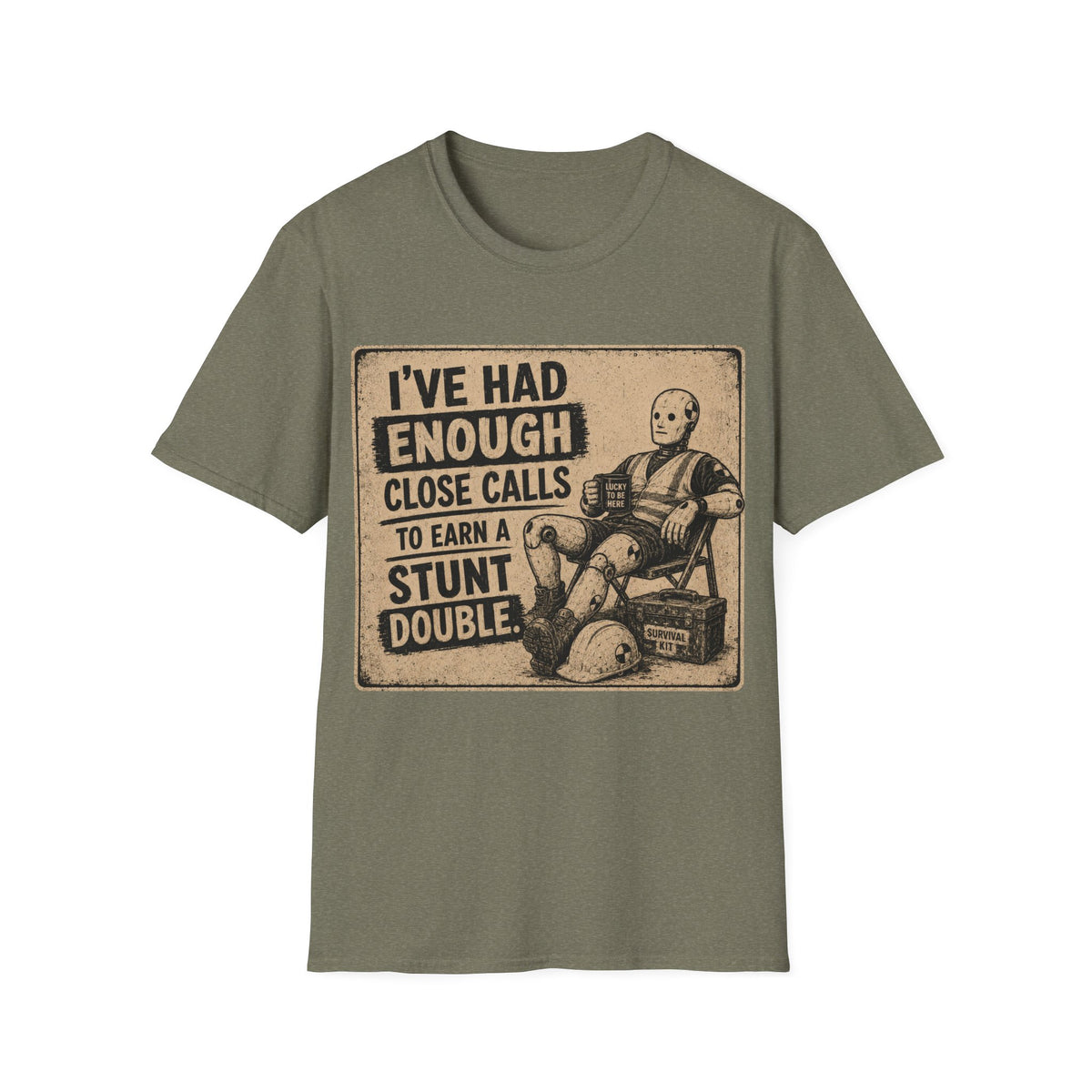 T-Shirt — "I've Had Enough Close Calls to Earn a Stunt Double" Vintage Crash Test Dummy Graphic