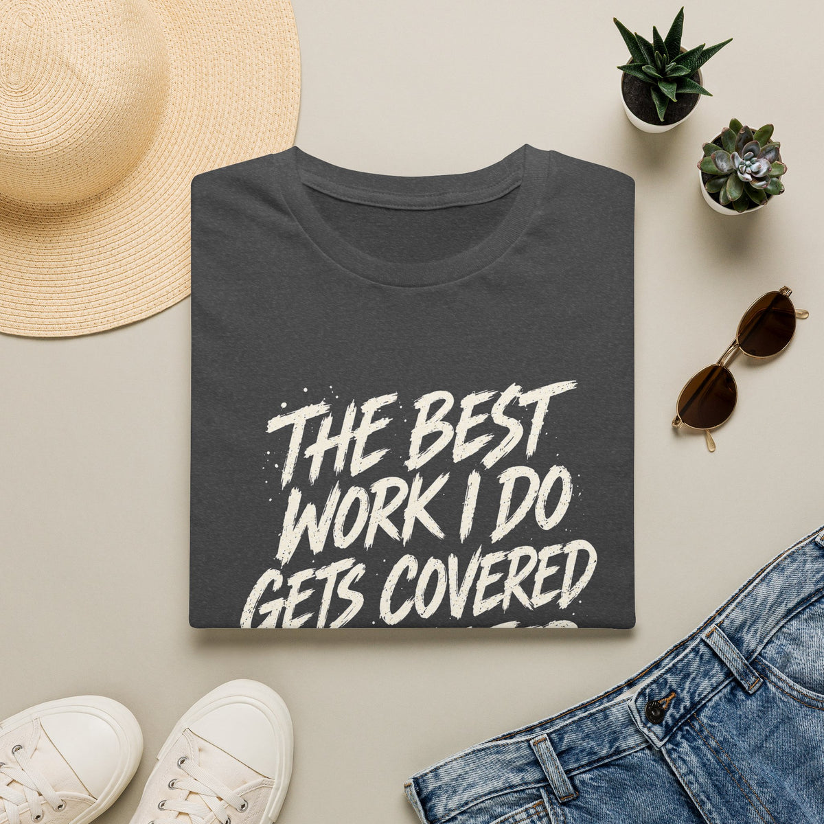 Plasterer T-Shirt — "The Best Work I Do Gets Covered in Plaster" Crew Tee