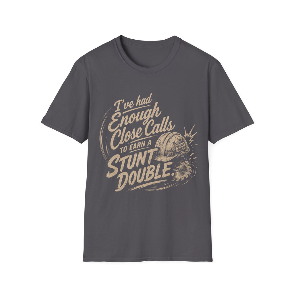 Stunt Double T-Shirt — "I’ve Had Enough Close Calls to Earn a Stunt Double" Vintage Helmet Graphic