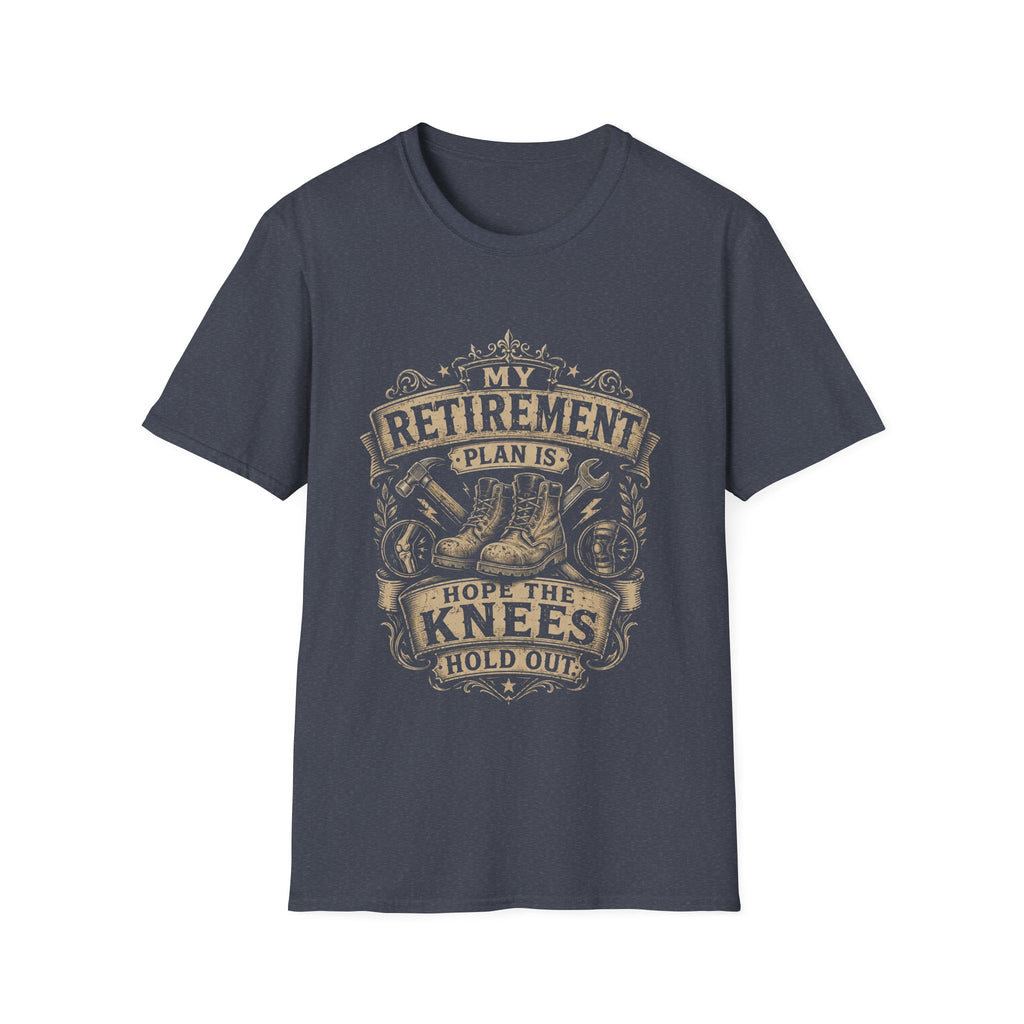 Retirement Boots T‑Shirt — “My Retirement Plan Is I Hope The Knees Hold Out” Humorous Gift