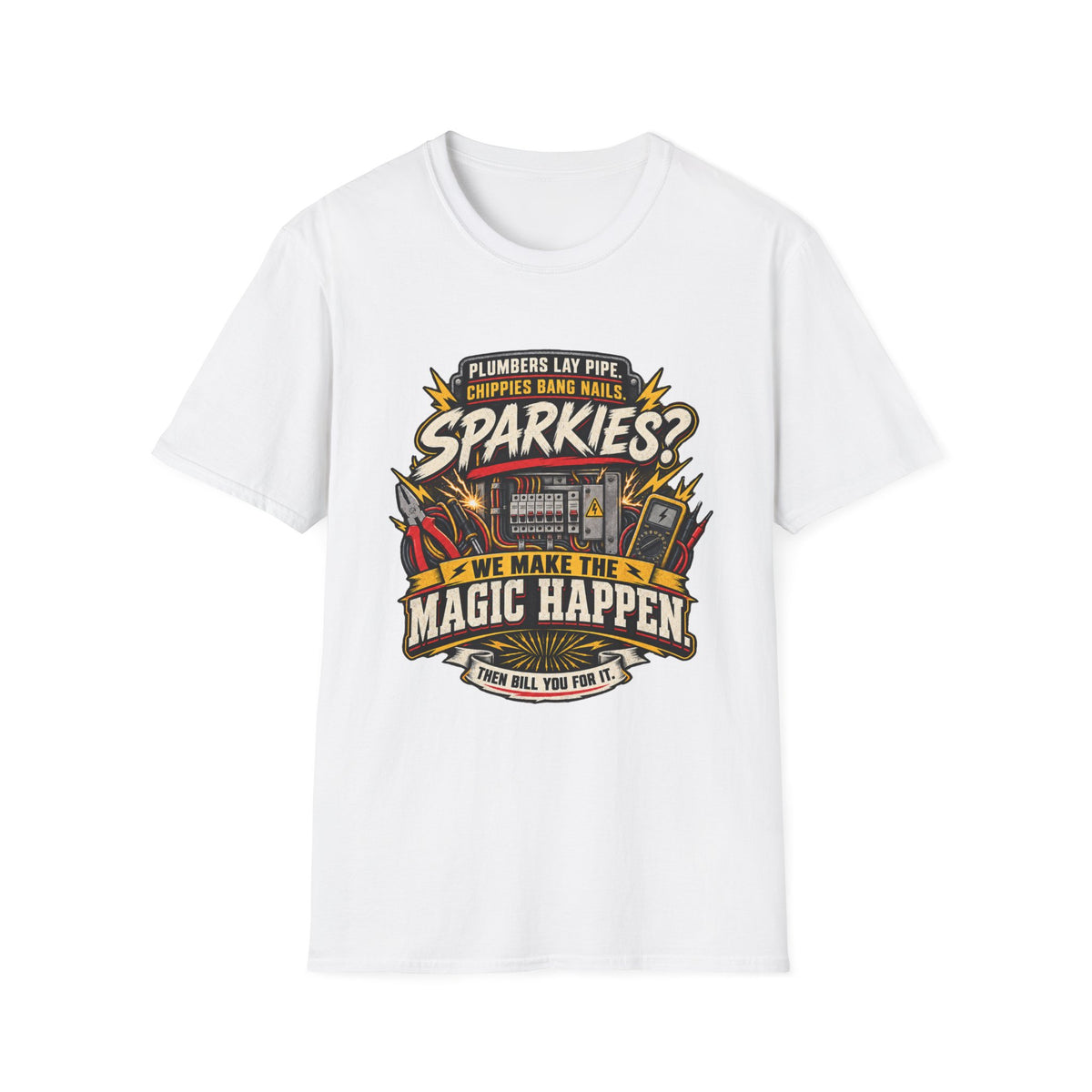 Electrician T-Shirt — "Sparkies? We Make the Magic Happen" Vintage Trade Tee