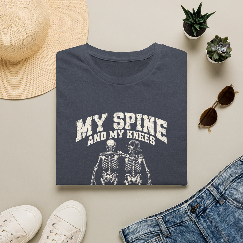 Funny Skeleton 'My Spine And My Knees, Business Partners' T-Shirt