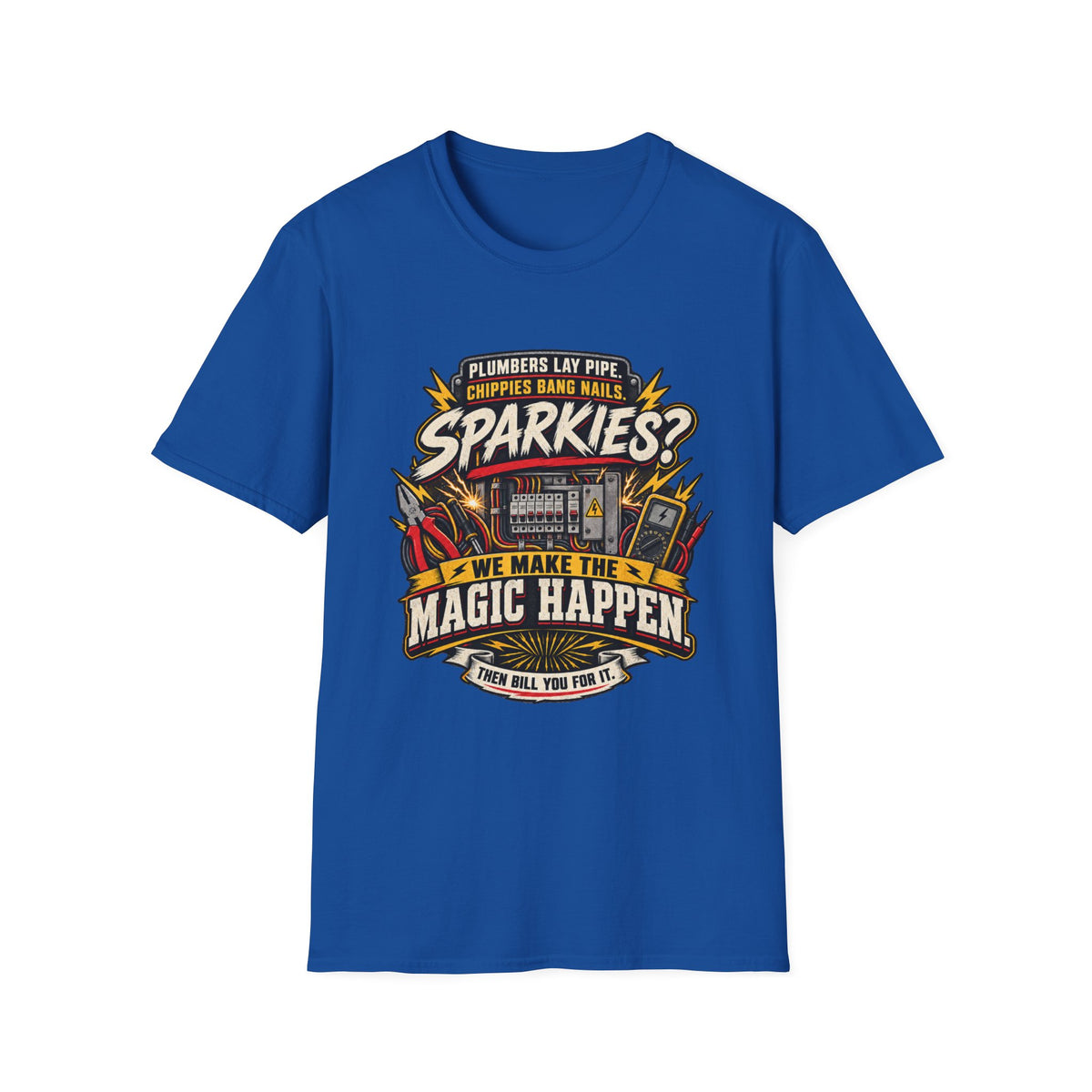 Electrician T-Shirt — "Sparkies? We Make the Magic Happen" Vintage Trade Tee