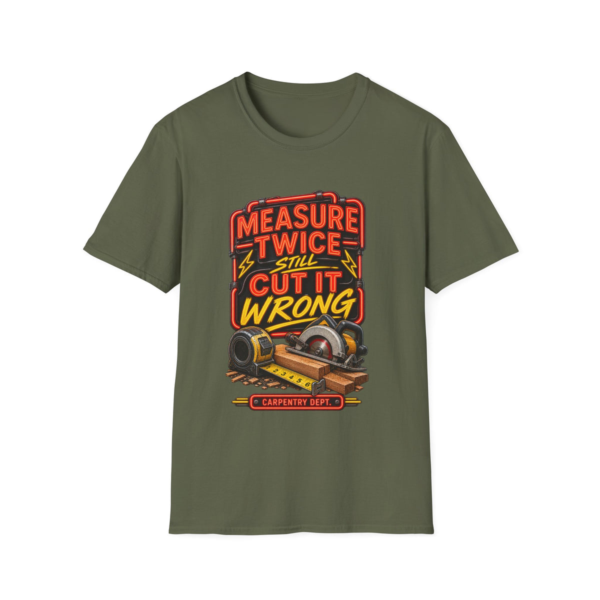 Carpenter T-Shirt — "Measure Twice Still Cut It Wrong" Vintage Woodworking Tee