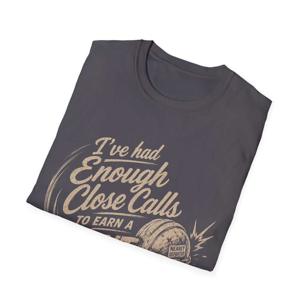 Stunt Double T-Shirt — "I’ve Had Enough Close Calls to Earn a Stunt Double" Vintage Helmet Graphic