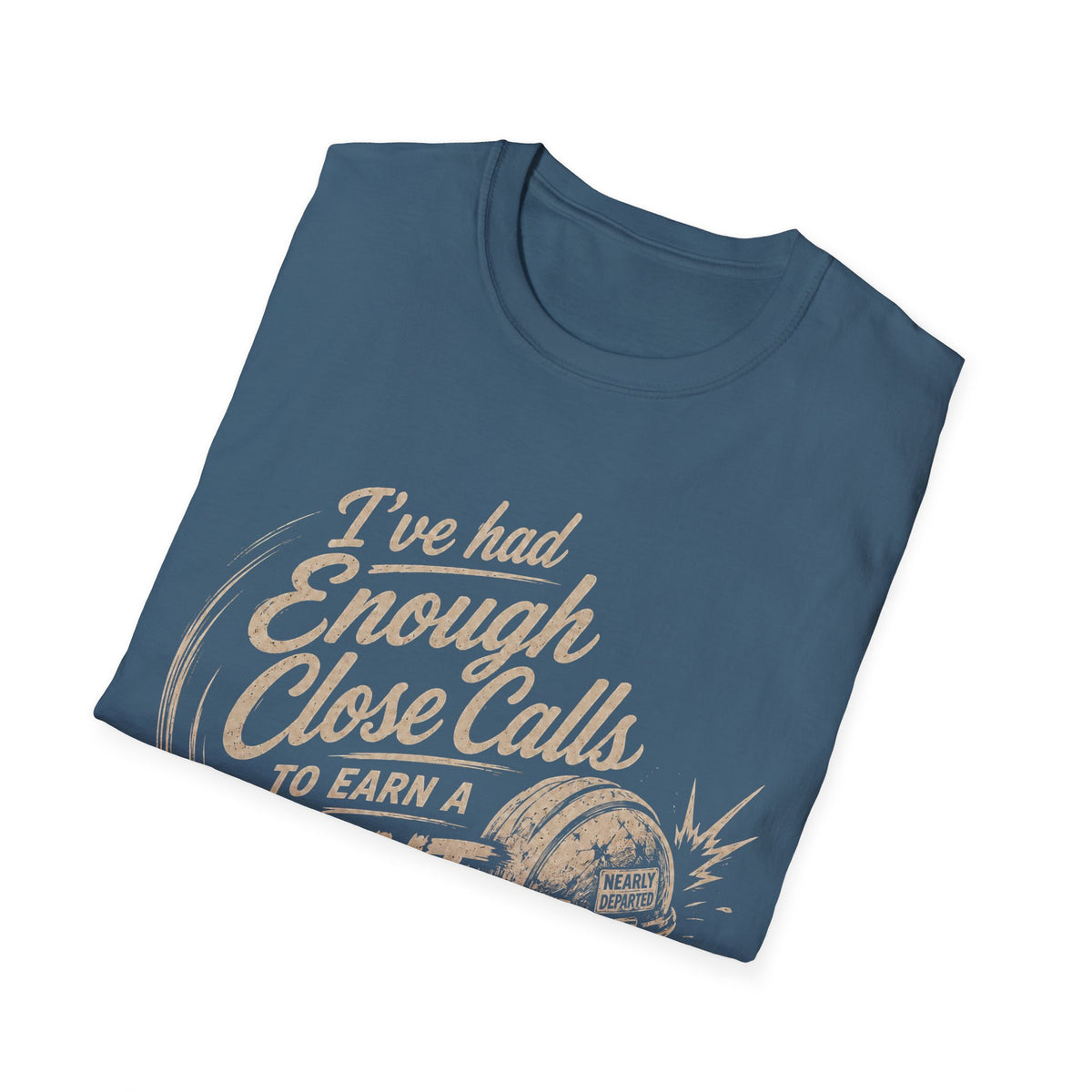Stunt Double T-Shirt — "I’ve Had Enough Close Calls to Earn a Stunt Double" Vintage Helmet Graphic