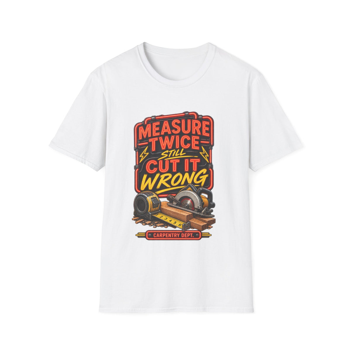 Carpenter T-Shirt — "Measure Twice Still Cut It Wrong" Vintage Woodworking Tee