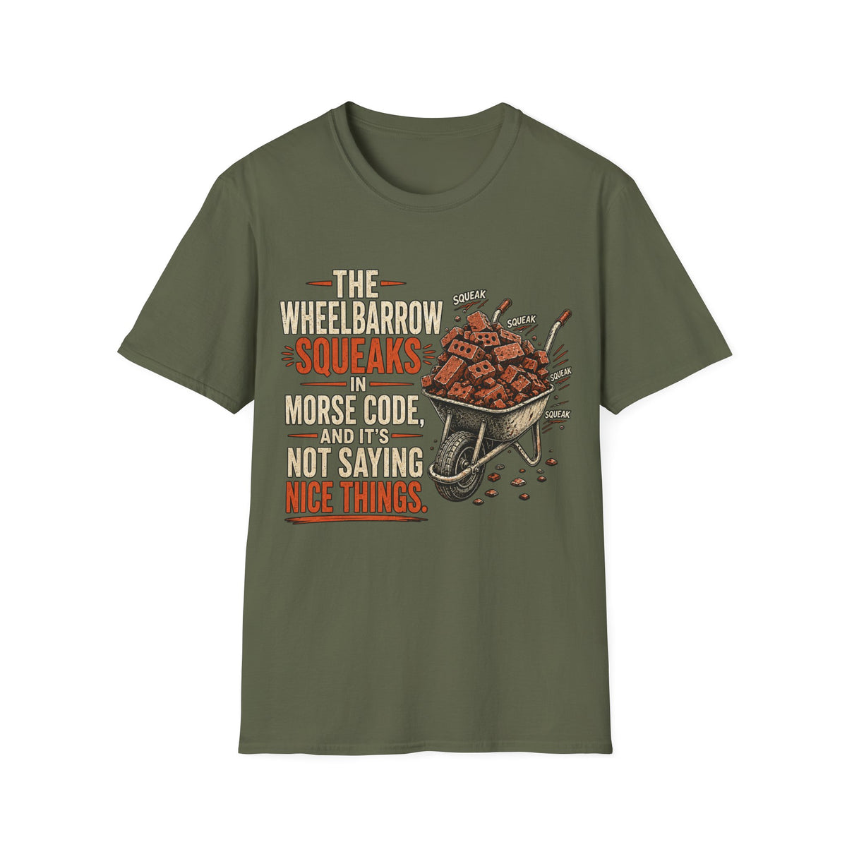 T‑Shirt — "The Wheelbarrow Squeaks in Morse Code" Vintage Funny Gardening Tee