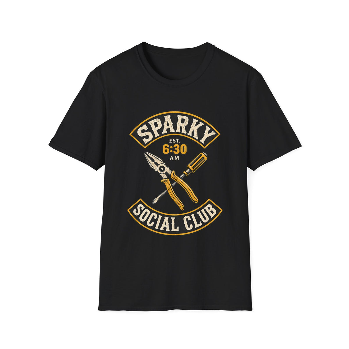 Sparky Social Club T-Shirt – 6:30 AM Electrician Tools Graphic Tee