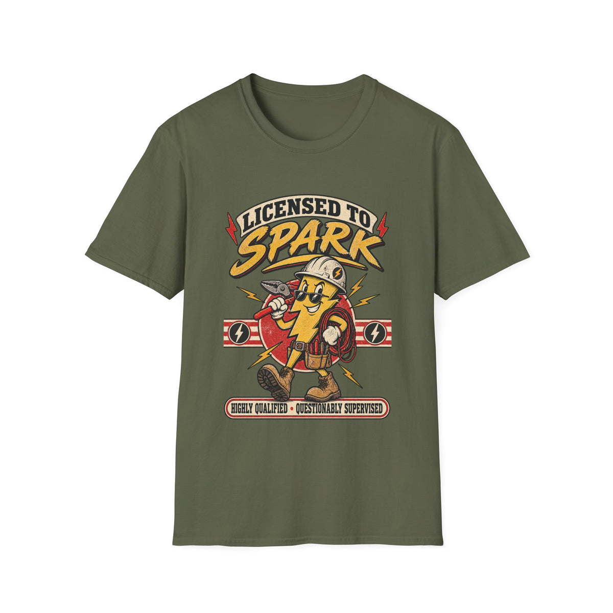 Licensed to Spark T-Shirt — Electrician Retro Cartoon Tee