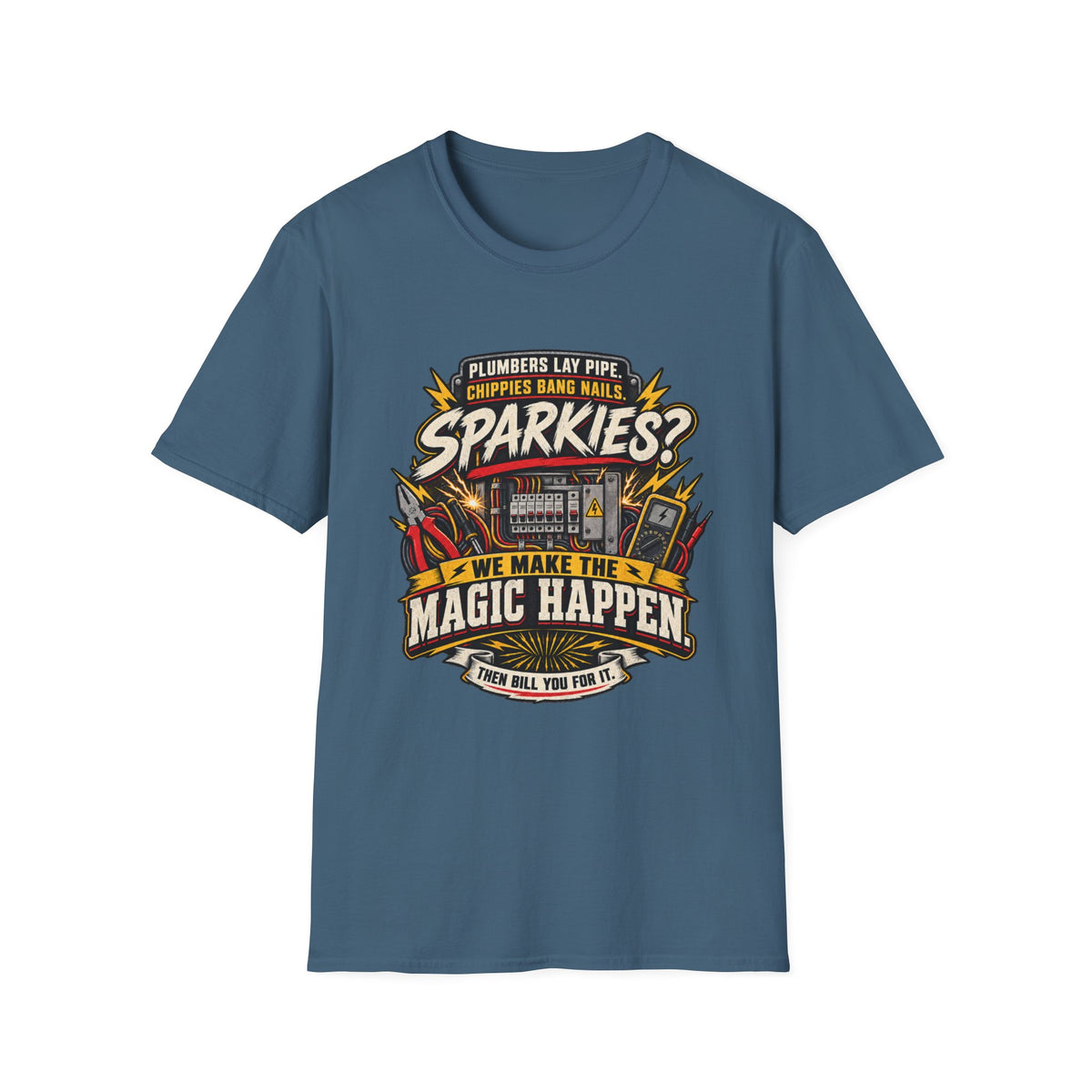 Electrician T-Shirt — "Sparkies? We Make the Magic Happen" Vintage Trade Tee