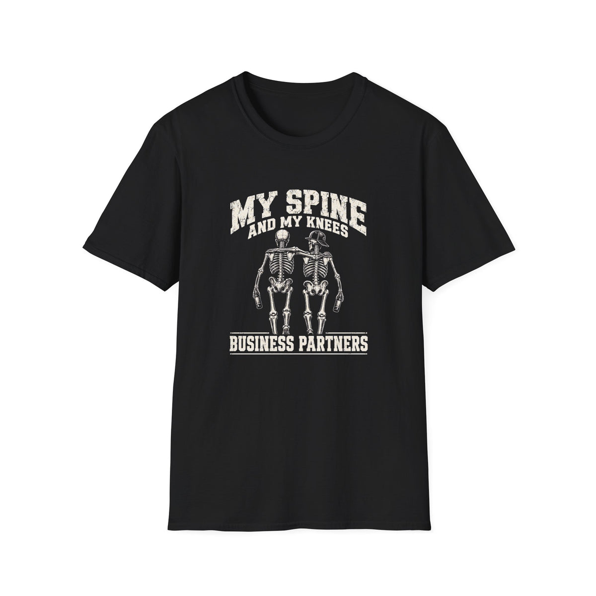 Funny Skeleton 'My Spine And My Knees, Business Partners' T-Shirt