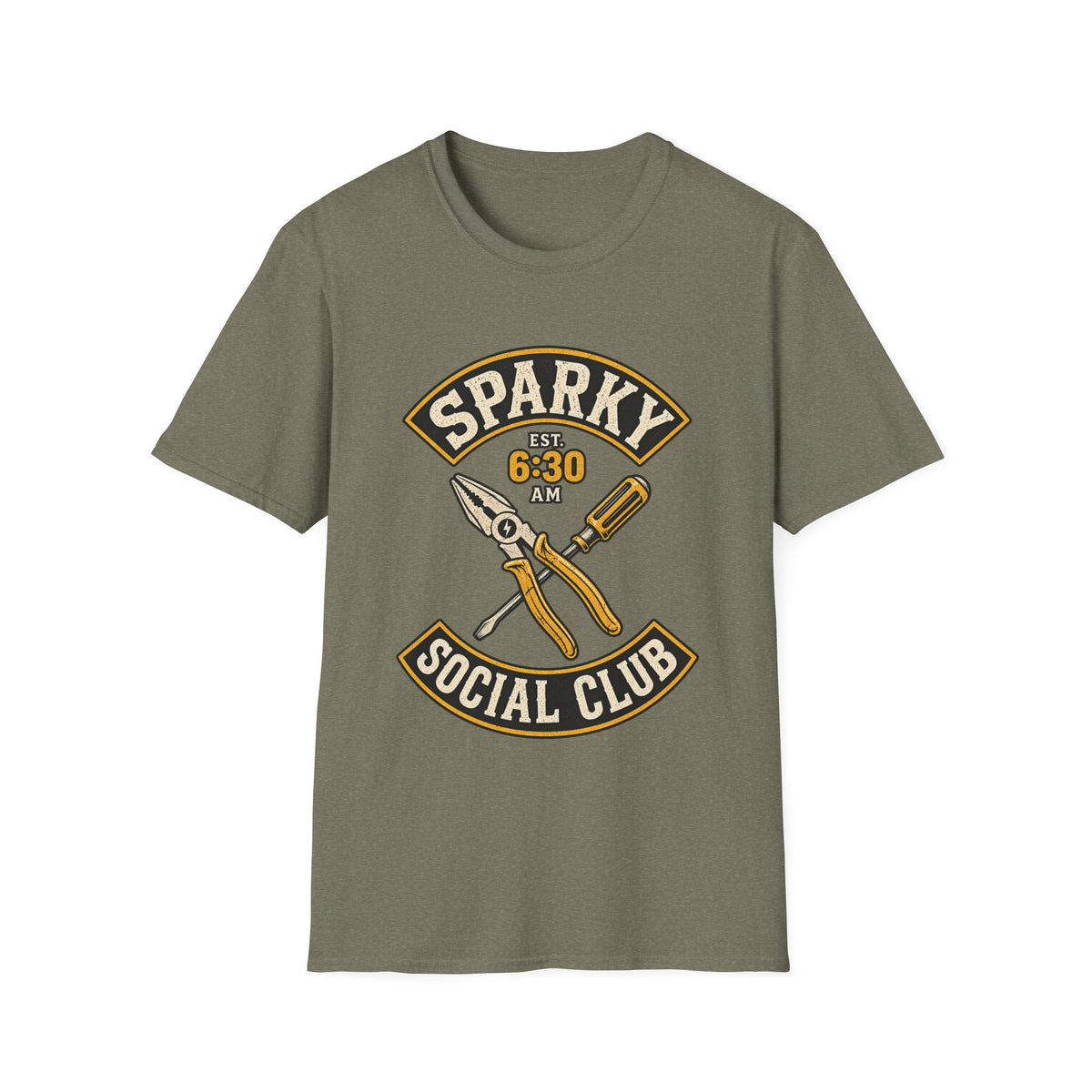 Sparky Social Club T-Shirt – 6:30 AM Electrician Tools Graphic Tee