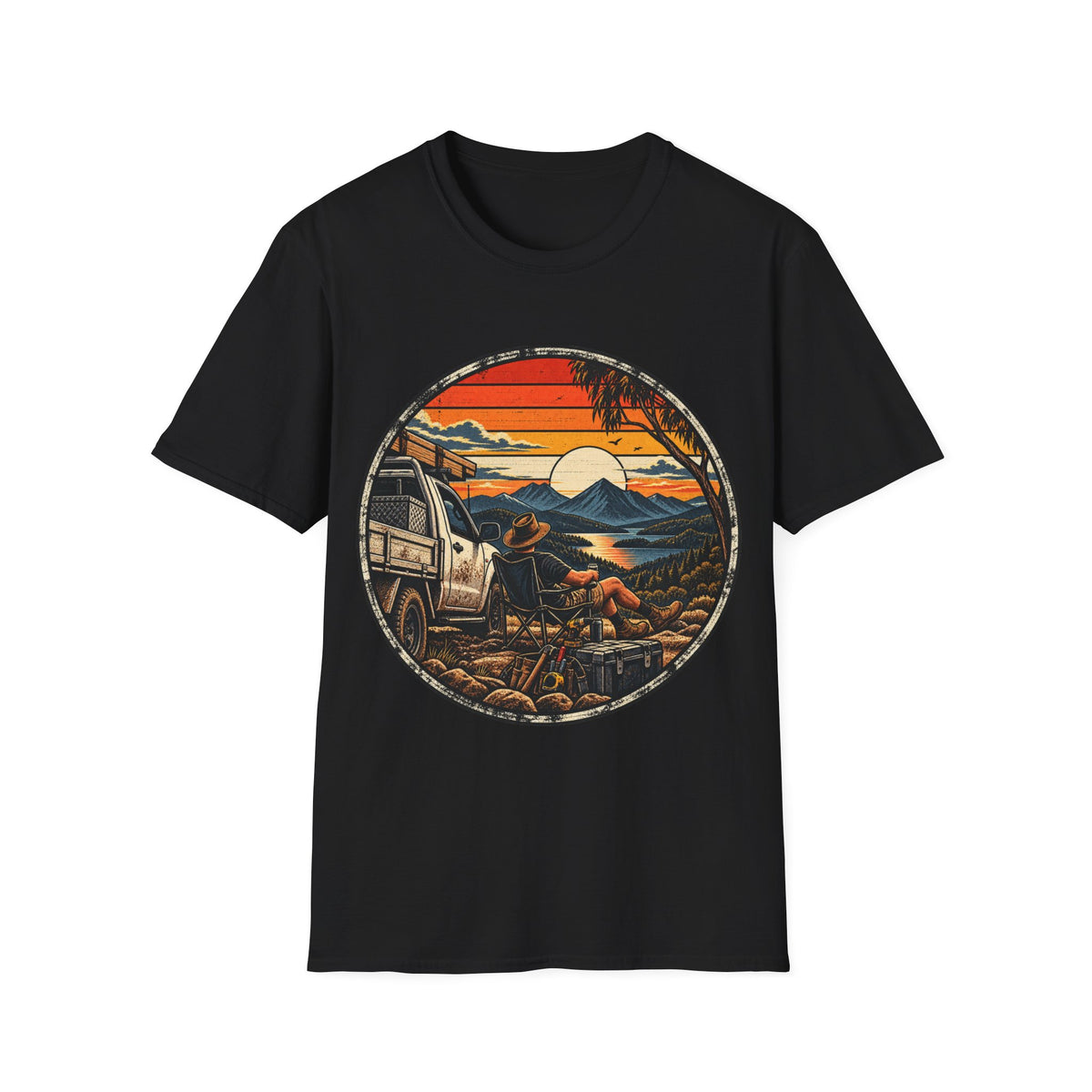 Camping Sunset T-Shirt — Vintage Mountain Campfire Graphic