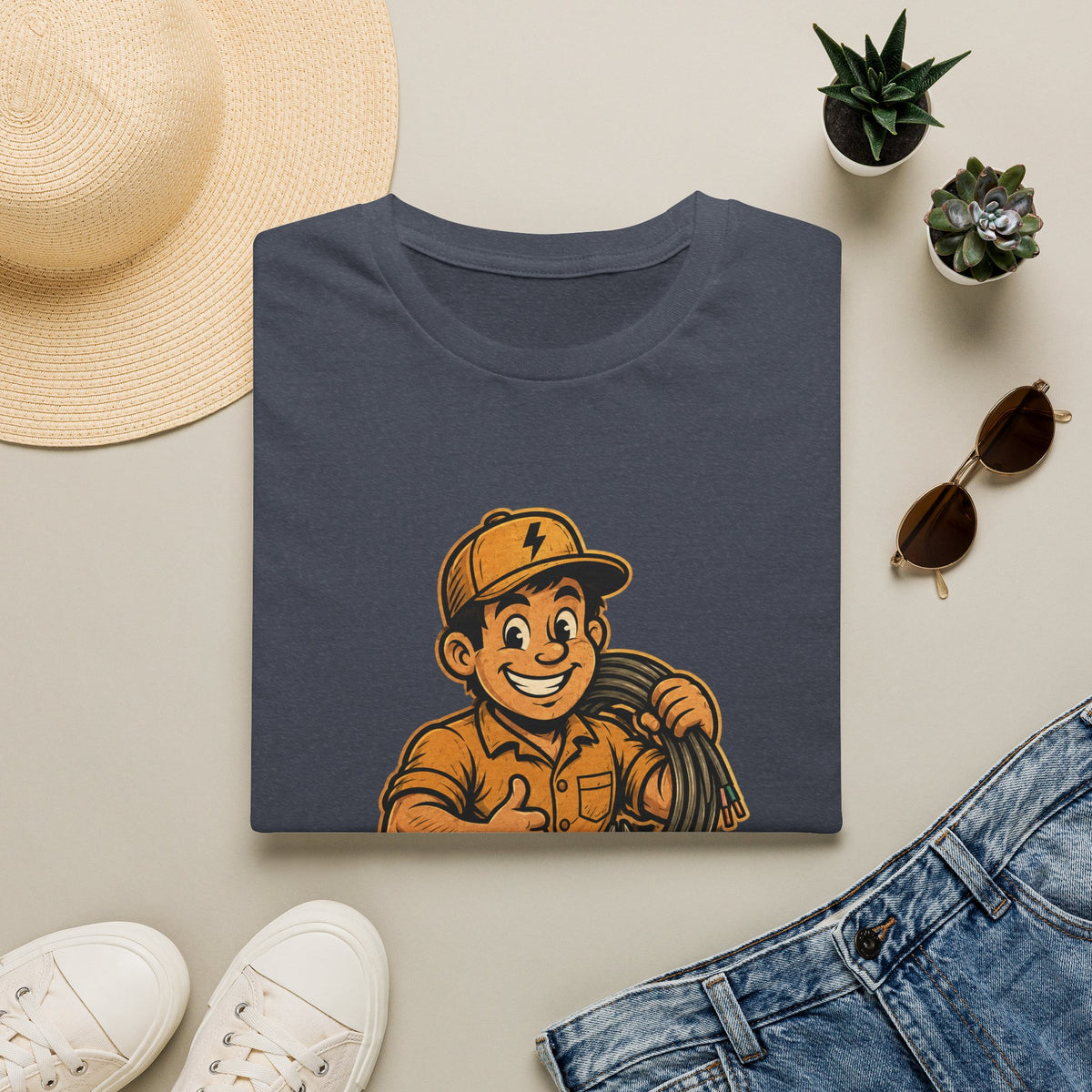 Sparky Electrician T-Shirt — Retro Tradesman Crew Tee