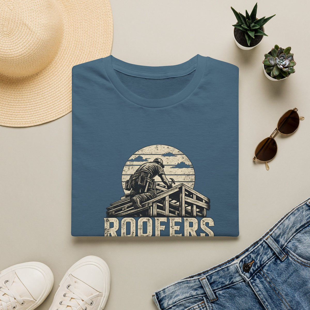 Roofers T-Shirt — Retro "Roofers Top of the Food Chain" Workwear Tee