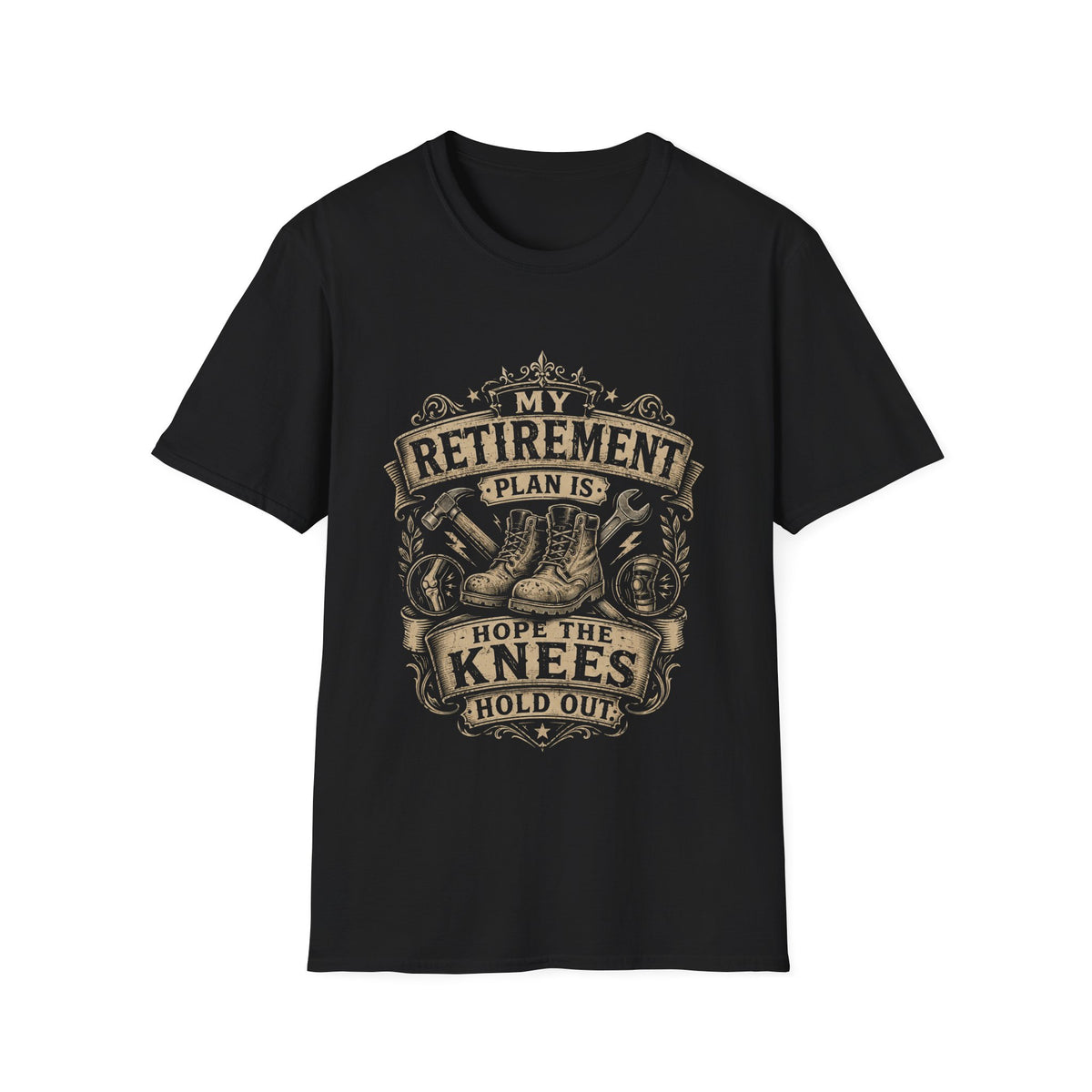 Retirement Boots T‑Shirt — “My Retirement Plan Is I Hope The Knees Hold Out” Humorous Gift