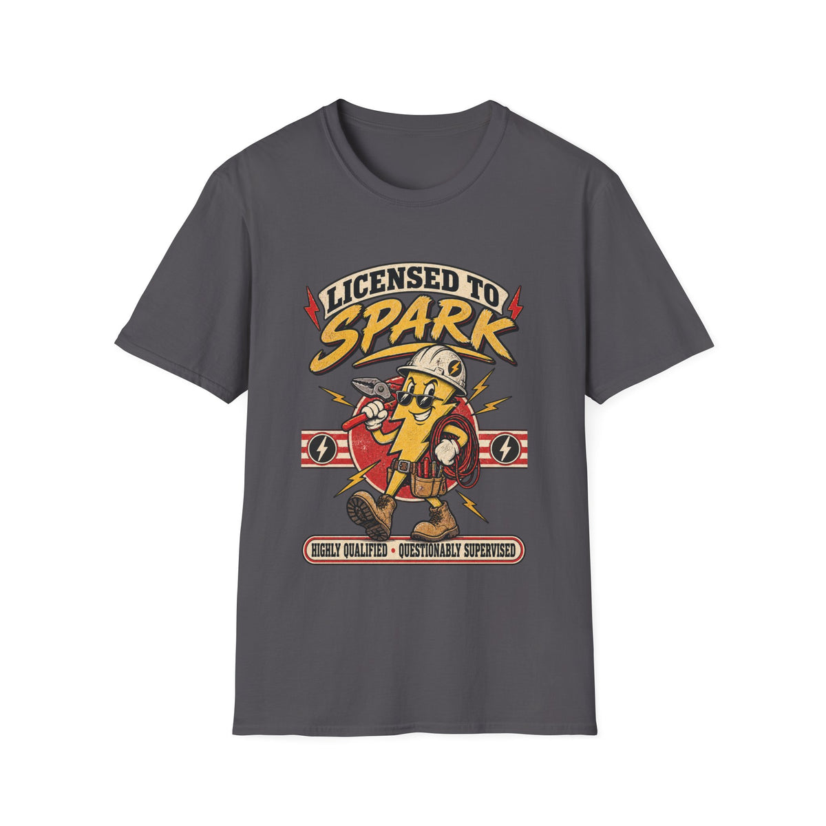 Licensed to Spark T-Shirt — Electrician Retro Cartoon Tee