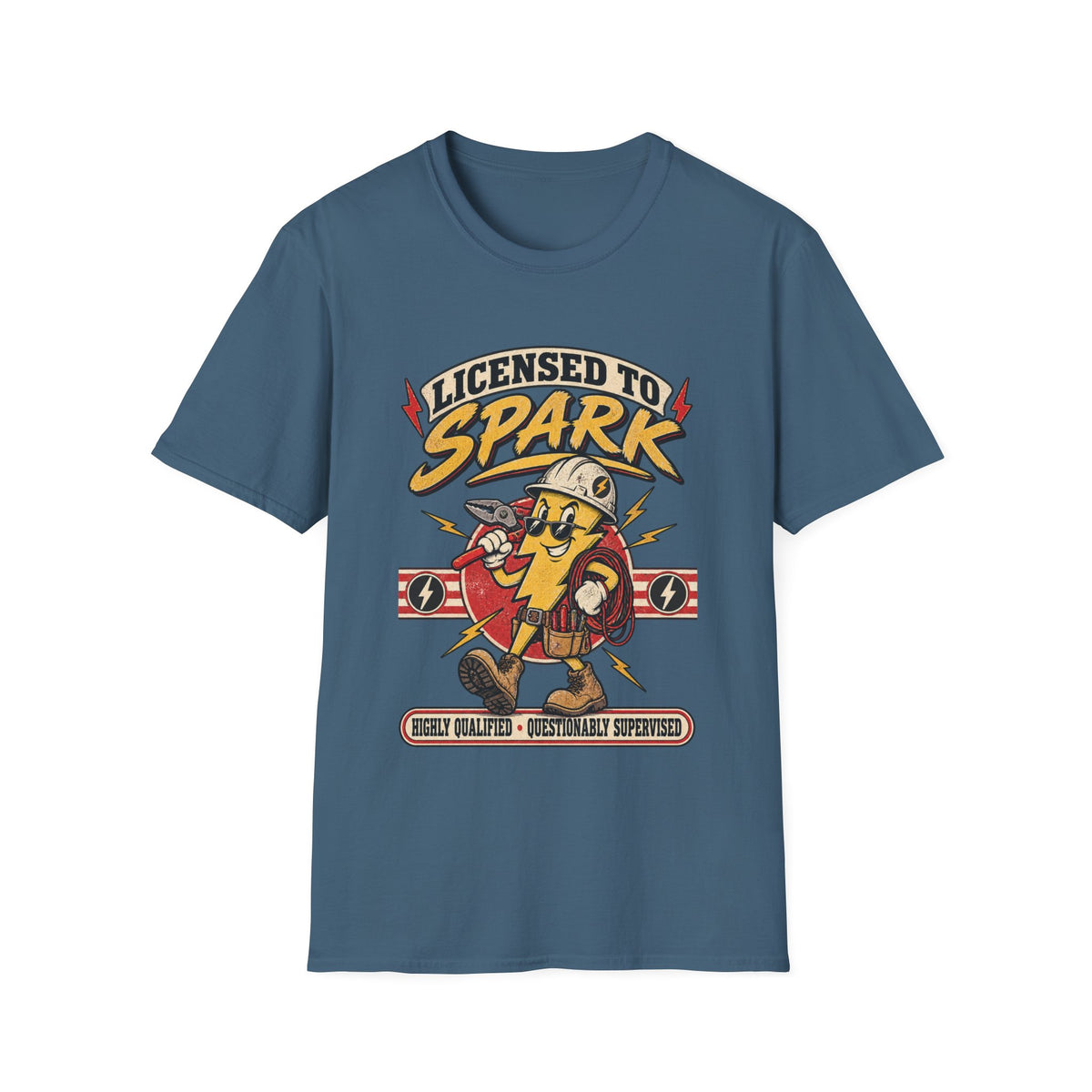 Licensed to Spark T-Shirt — Electrician Retro Cartoon Tee