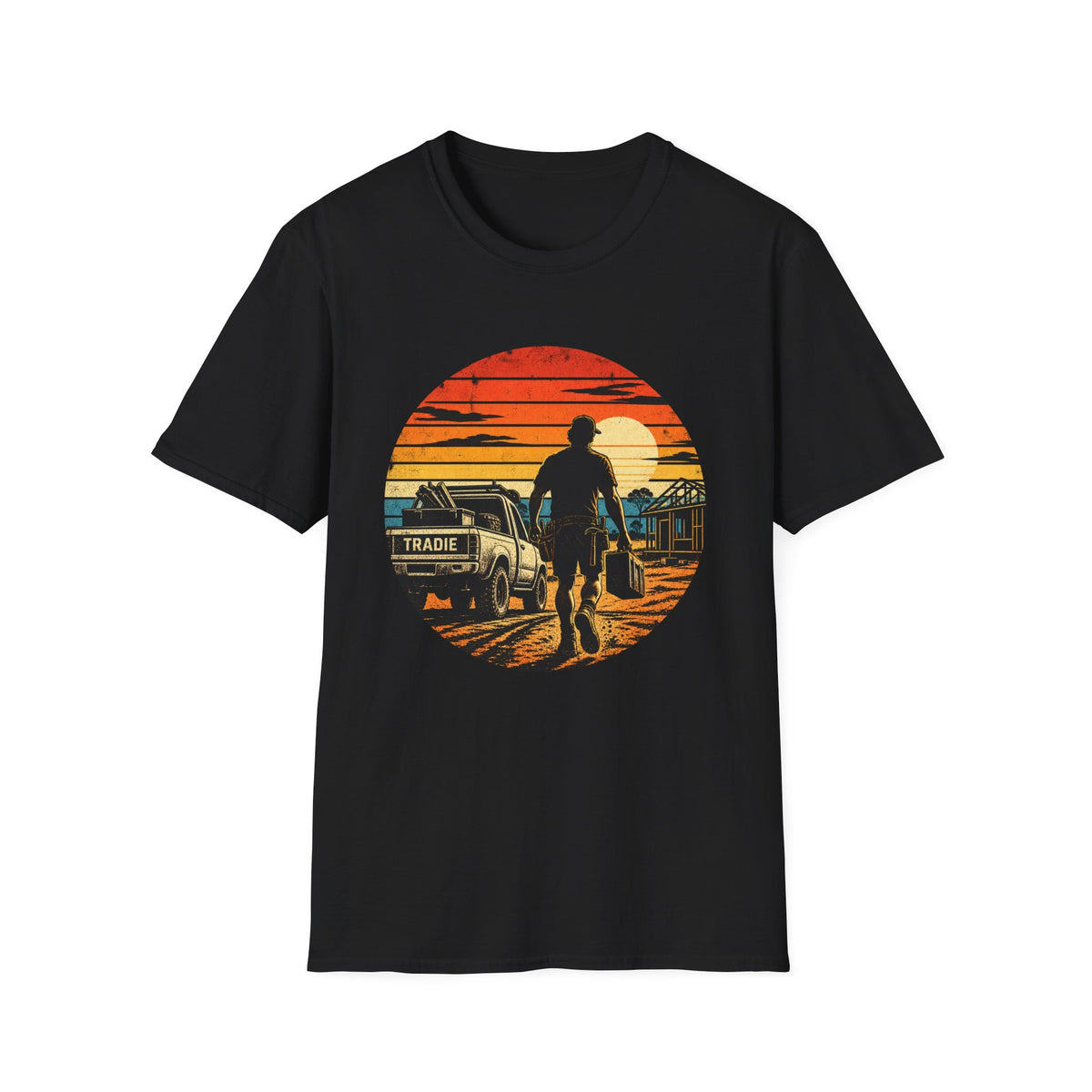 Tradesman Sunset T-Shirt — Retro Trade Worker Graphic Tee