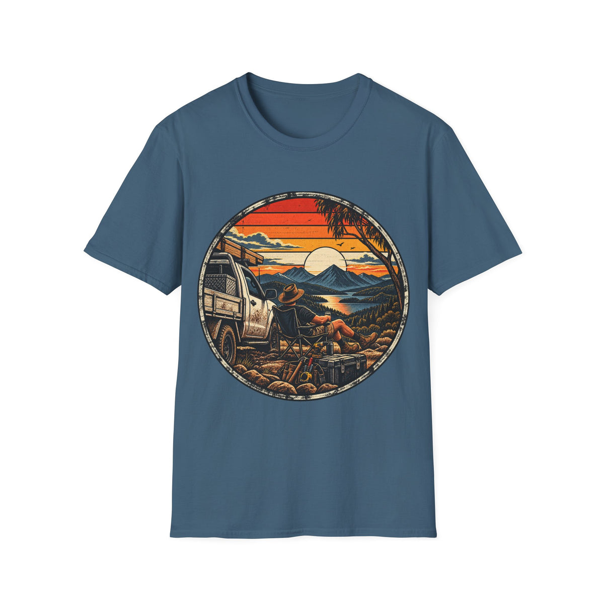 Camping Sunset T-Shirt — Vintage Mountain Campfire Graphic