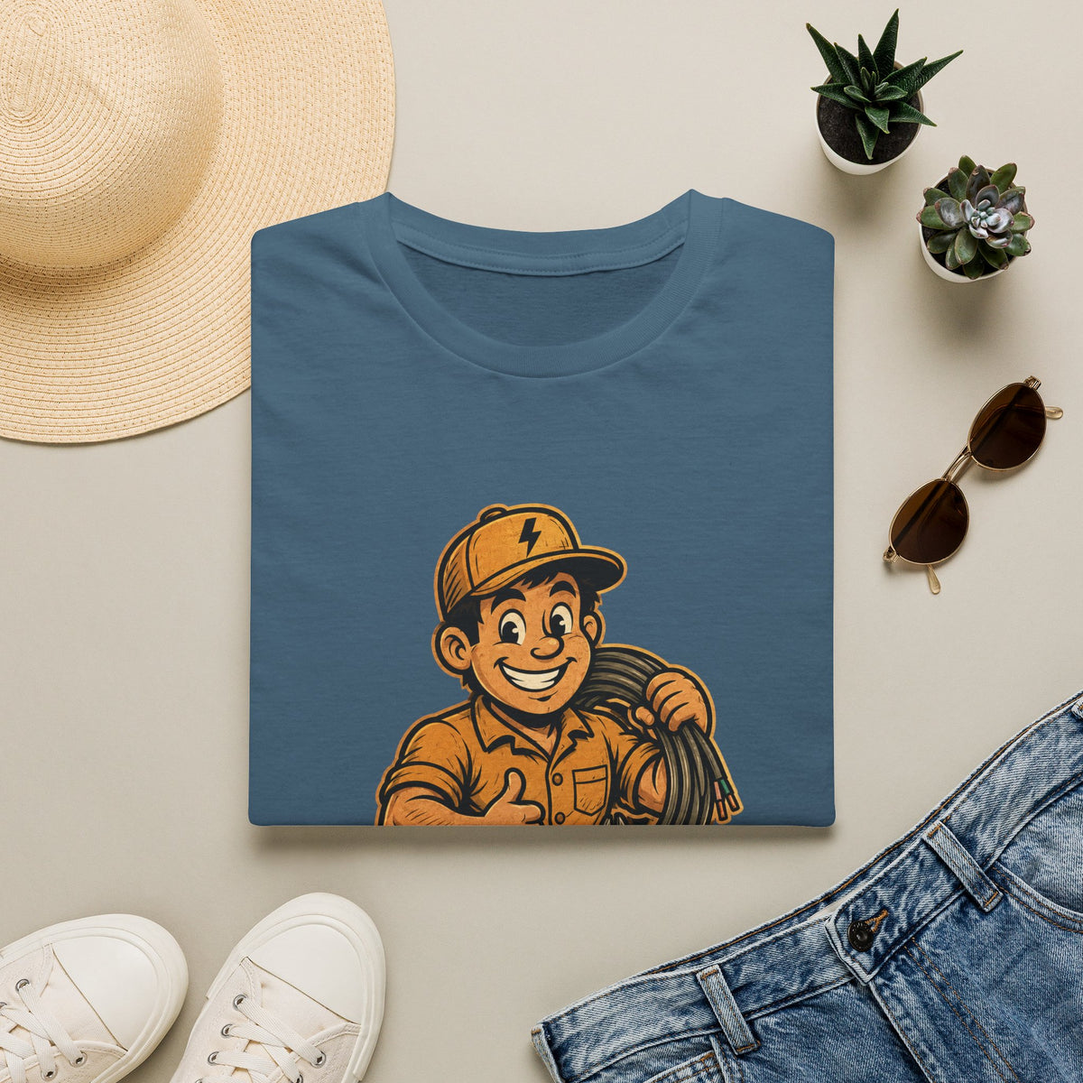 Sparky Electrician T-Shirt — Retro Tradesman Crew Tee