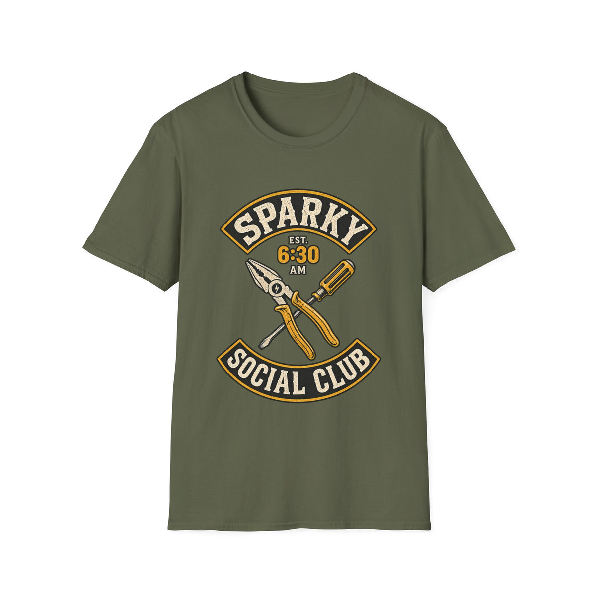 Sparky Social Club T-Shirt – 6:30 AM Electrician Tools Graphic Tee