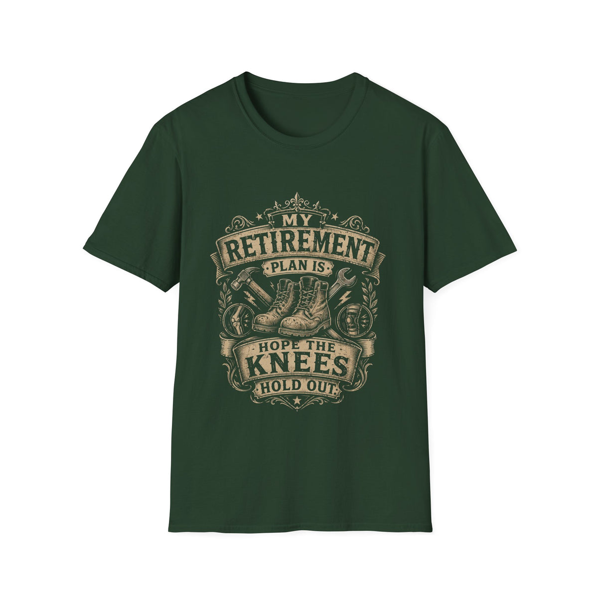 Retirement Boots T‑Shirt — “My Retirement Plan Is I Hope The Knees Hold Out” Humorous Gift