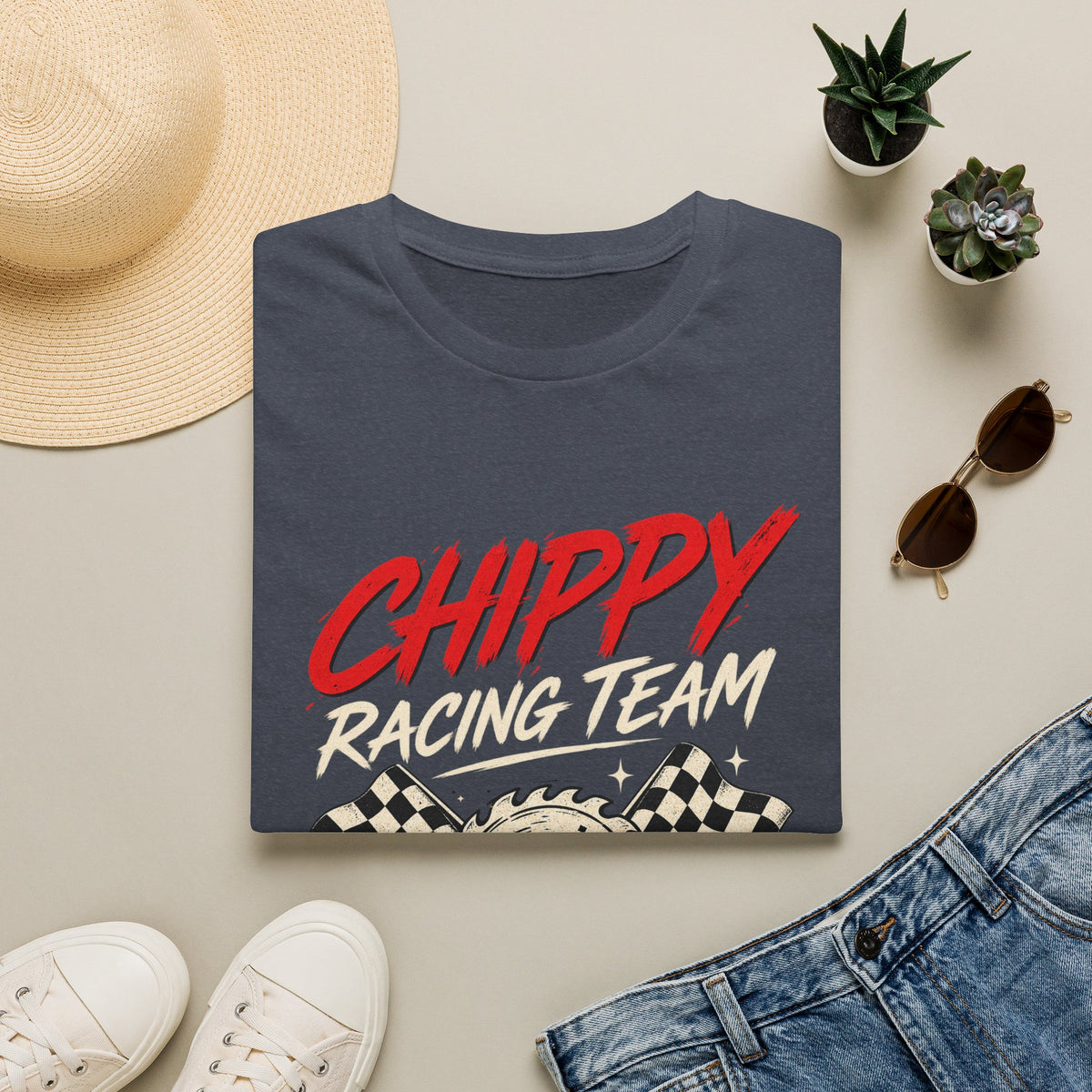Racing T-Shirt — "Chippy Racing Team" Vintage Checkered Flag Tee