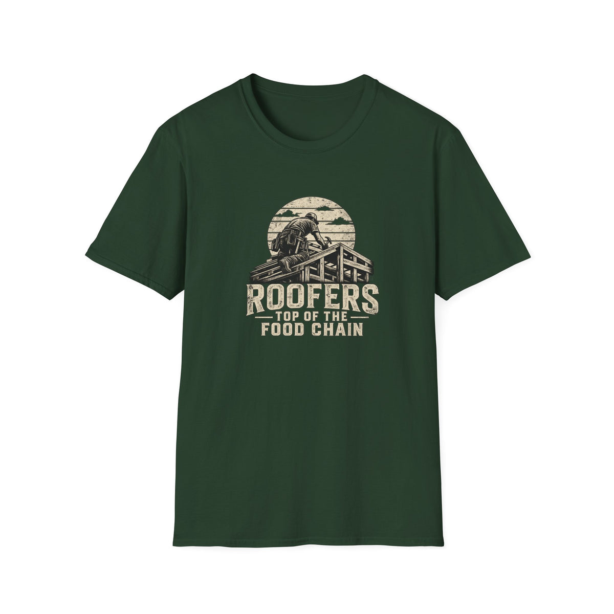 Roofers T-Shirt — Retro "Roofers Top of the Food Chain" Workwear Tee