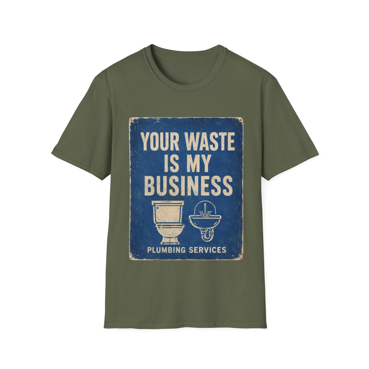 Plumbing T-Shirt — “Your Waste Is My Business” Vintage Service Tee