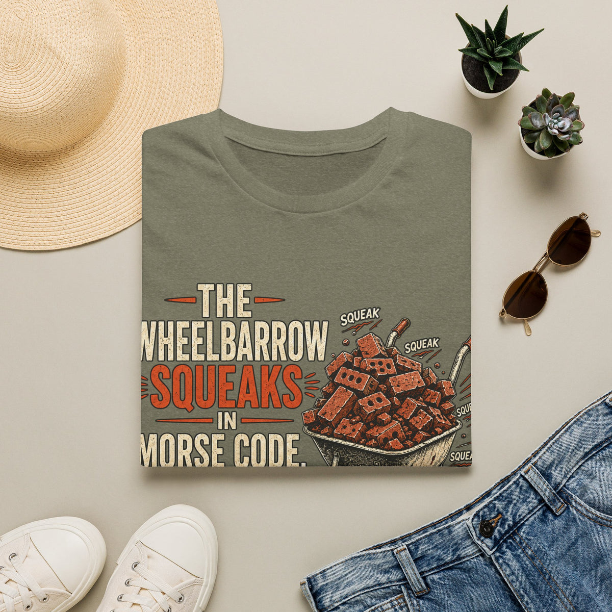 T‑Shirt — "The Wheelbarrow Squeaks in Morse Code" Vintage Funny Gardening Tee